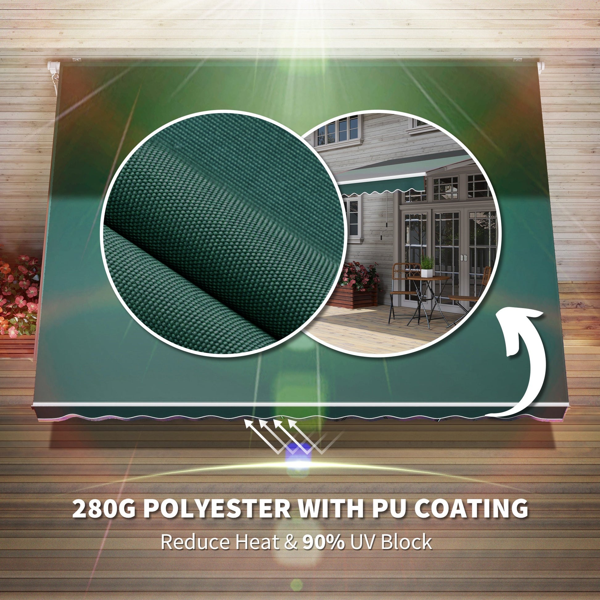 12' x 8' Retractable Awning Patio Awnings Sun Shade Shelter with Manual Crank Handle, UV & Water-Resistant Fabric and Aluminum Frame for Deck Balcony Yard, Green