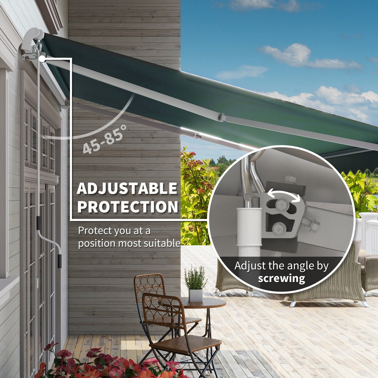 12' x 8' Retractable Awning Patio Awnings Sun Shade Shelter with Manual Crank Handle, UV & Water-Resistant Fabric and Aluminum Frame for Deck Balcony Yard, Green