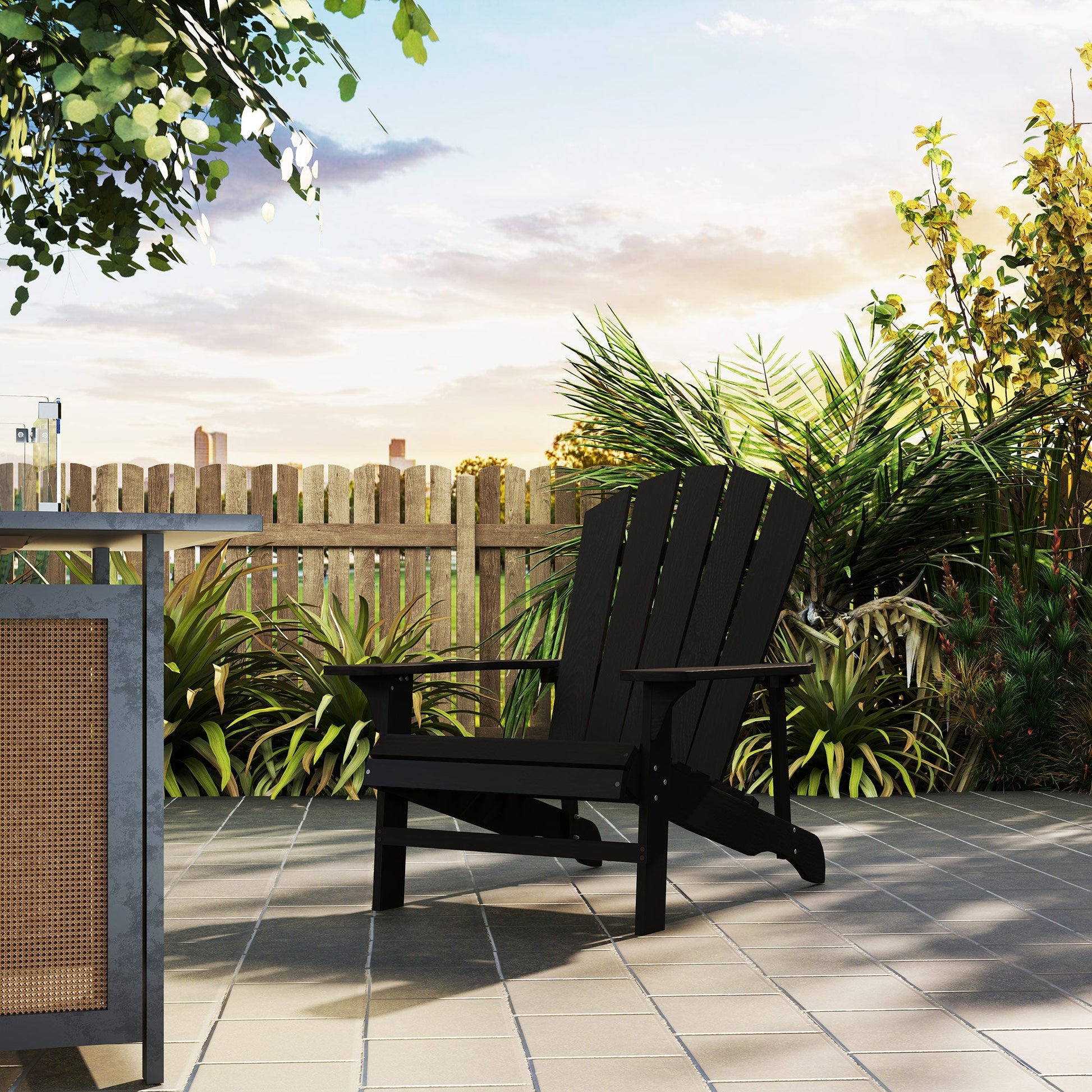 Wood Adirondack Chair, Outdoor Patio Muskoka Chair with Slatted Design for Deck, Garden, Backyard, Fire Pit, Black