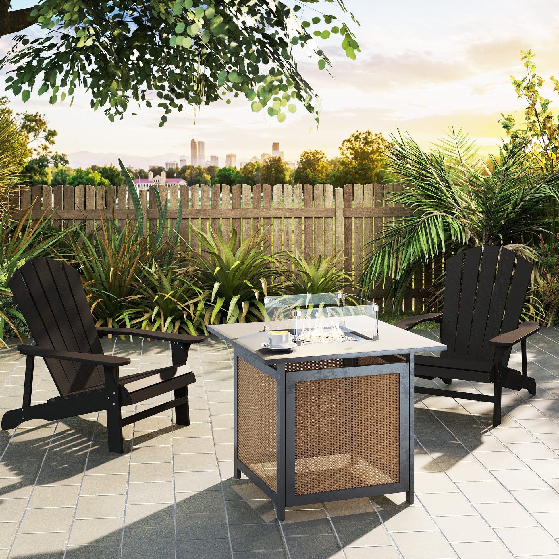 Wood Adirondack Chair, Outdoor Patio Muskoka Chair with Slatted Design for Deck, Garden, Backyard, Fire Pit, Black