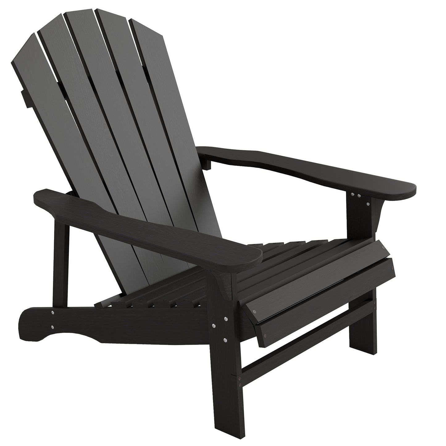 Wood Adirondack Chair, Outdoor Patio Muskoka Chair with Slatted Design for Deck, Garden, Backyard, Fire Pit, Black