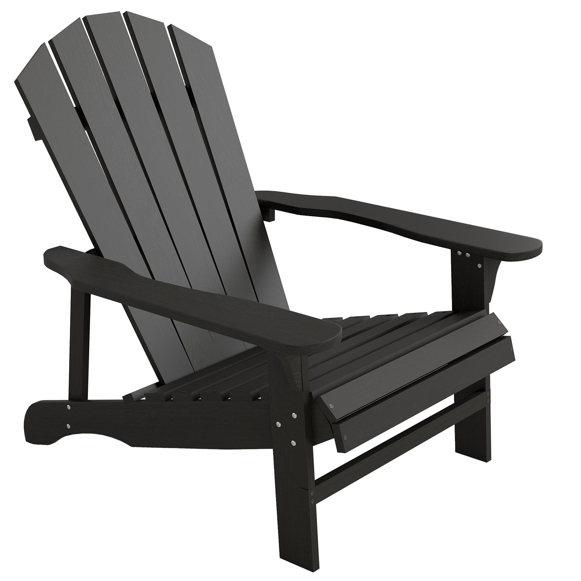 Wood Adirondack Chair, Outdoor Patio Muskoka Chair with Slatted Design for Deck, Garden, Backyard, Fire Pit, Black