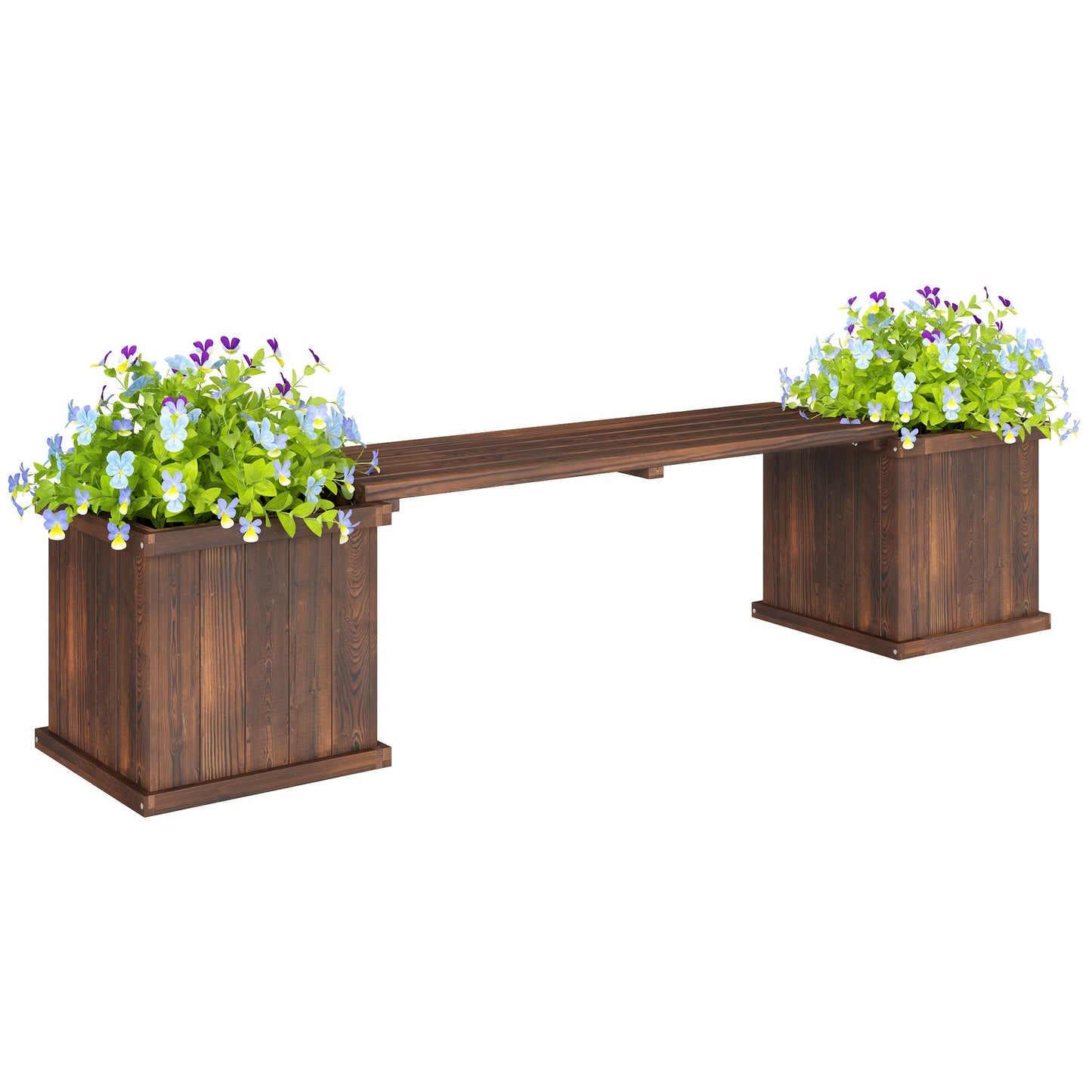 Raised Garden Bed Plant Stand Wooden Garden Planter & Bench Combination Garden Raised Bed for Patio Park, 69.25" x 15" x 15.75", Carbonized