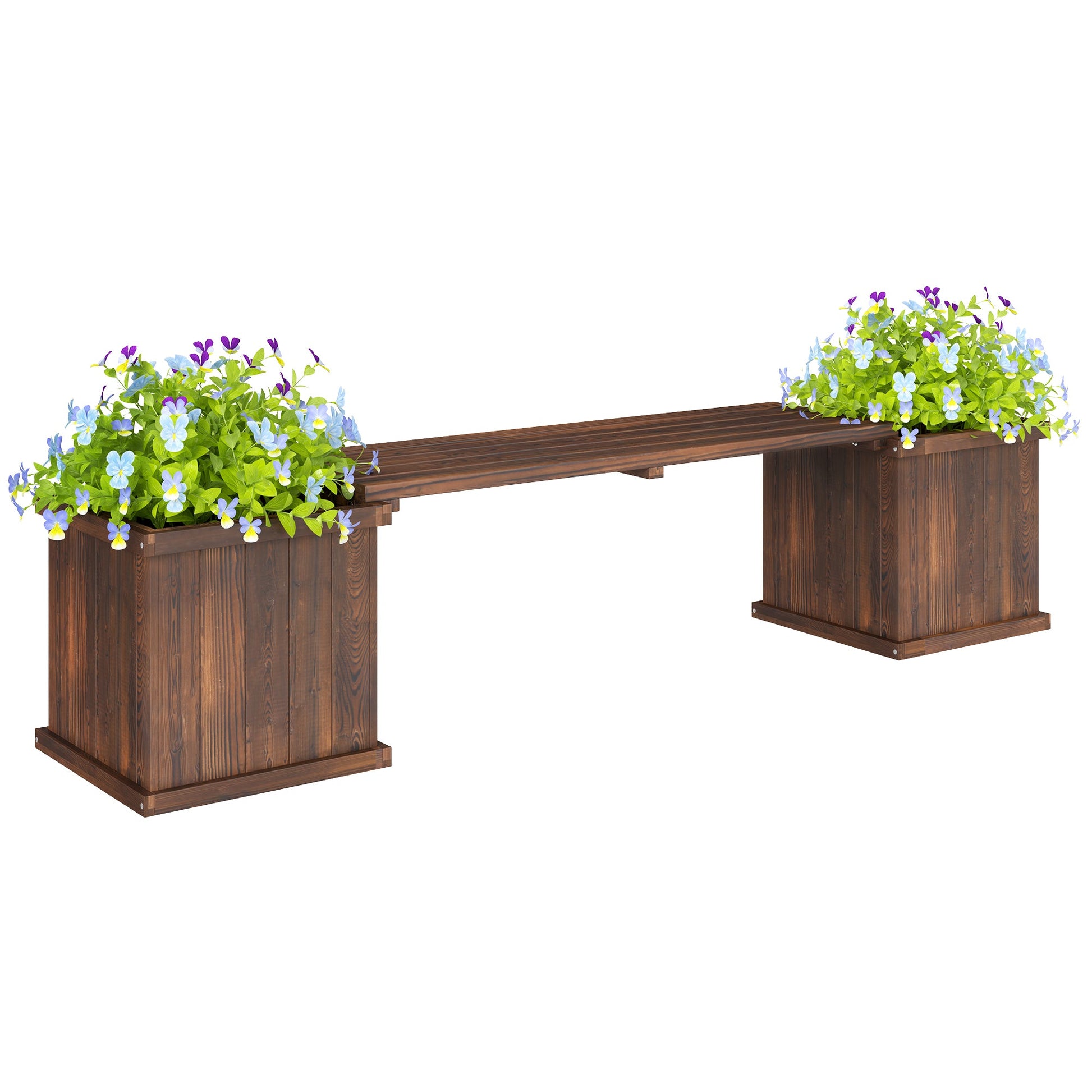 Raised Garden Bed Plant Stand Wooden Garden Planter & Bench Combination Garden Raised Bed for Patio Park, 69.25" x 15" x 15.75", Carbonized