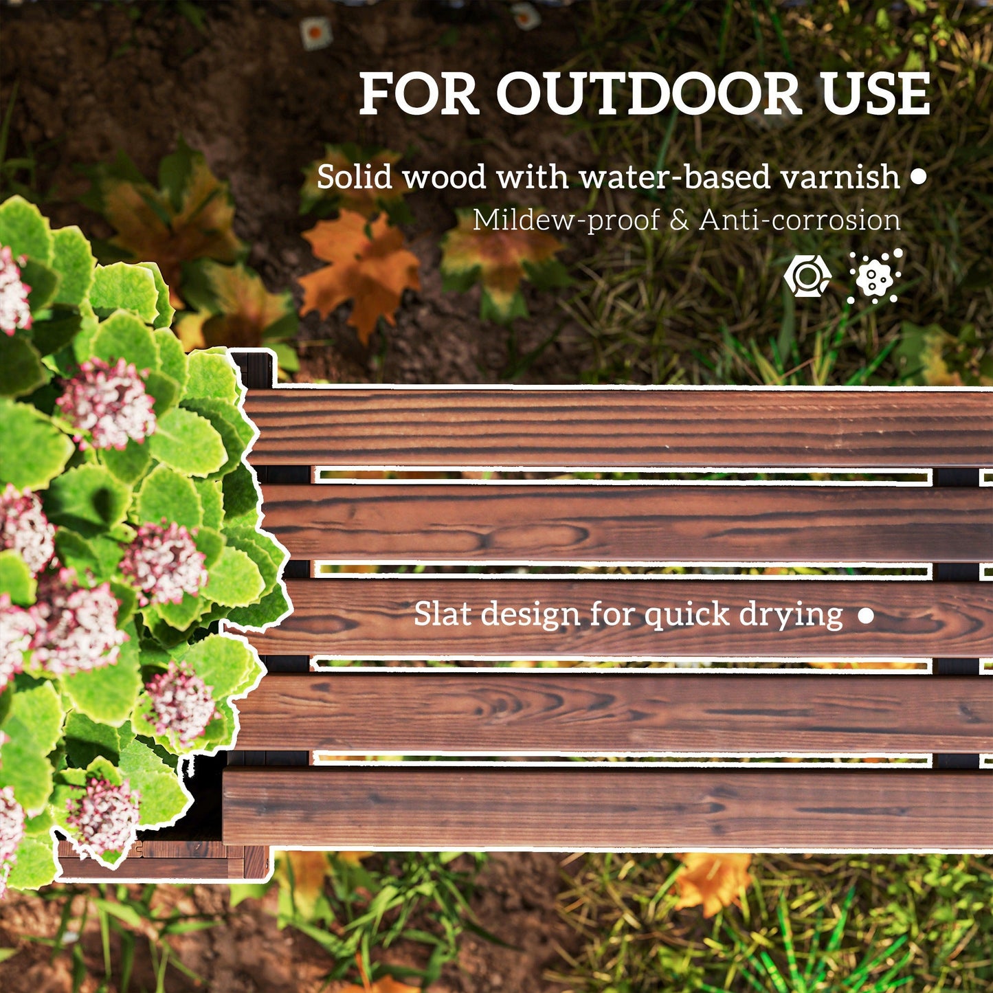 Raised Garden Bed Plant Stand Wooden Garden Planter & Bench Combination Garden Raised Bed for Patio Park, 69.25" x 15" x 15.75", Carbonized