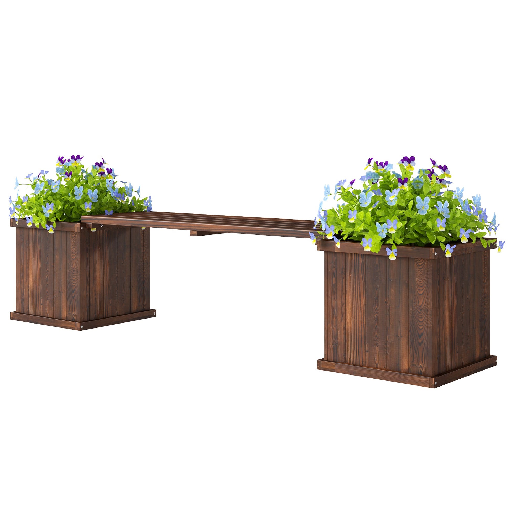 Raised Garden Bed Plant Stand Wooden Garden Planter & Bench Combination Garden Raised Bed for Patio Park, 69.25" x 15" x 15.75", Carbonized