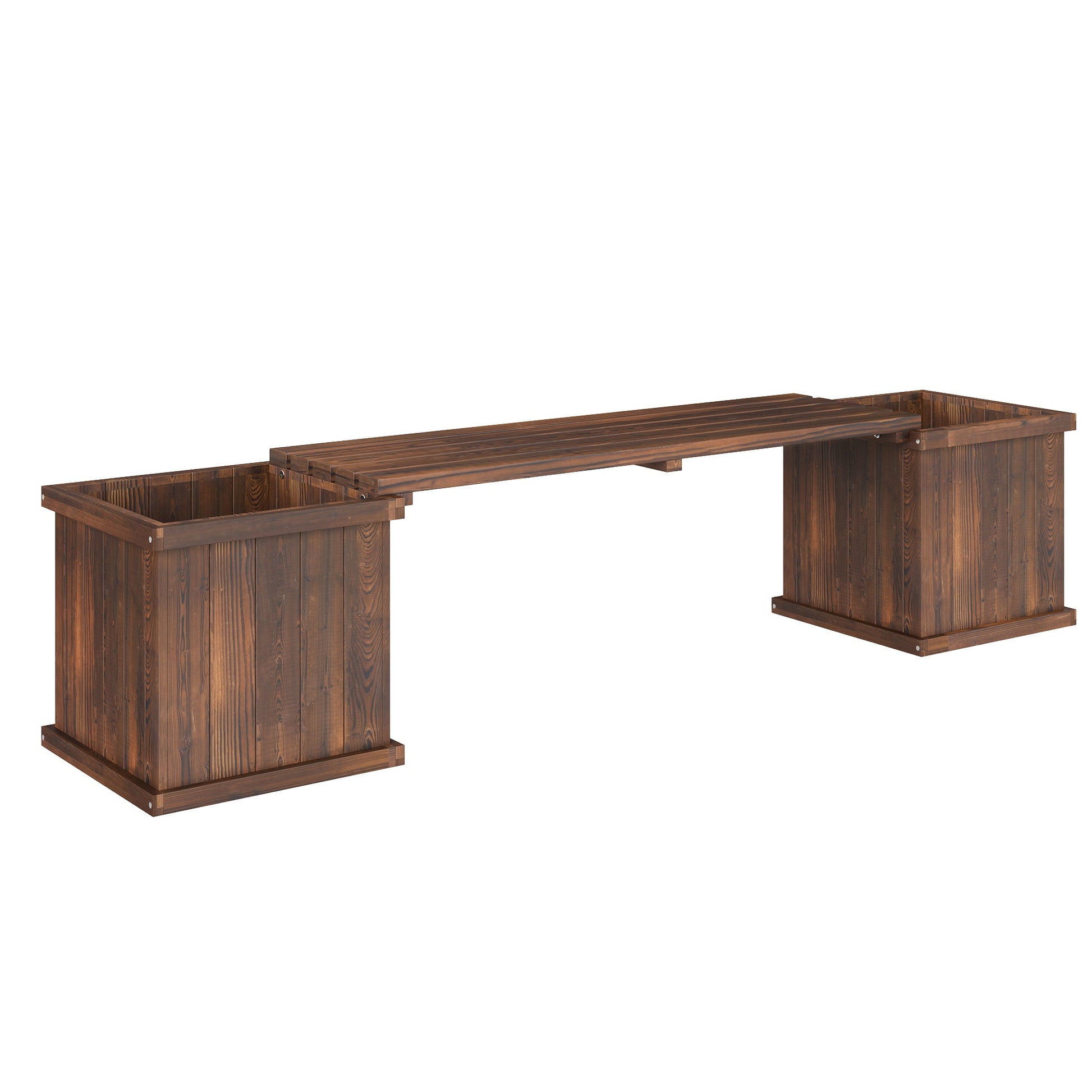 Raised Garden Bed Plant Stand Wooden Garden Planter & Bench Combination Garden Raised Bed for Patio Park, 69.25" x 15" x 15.75", Carbonized