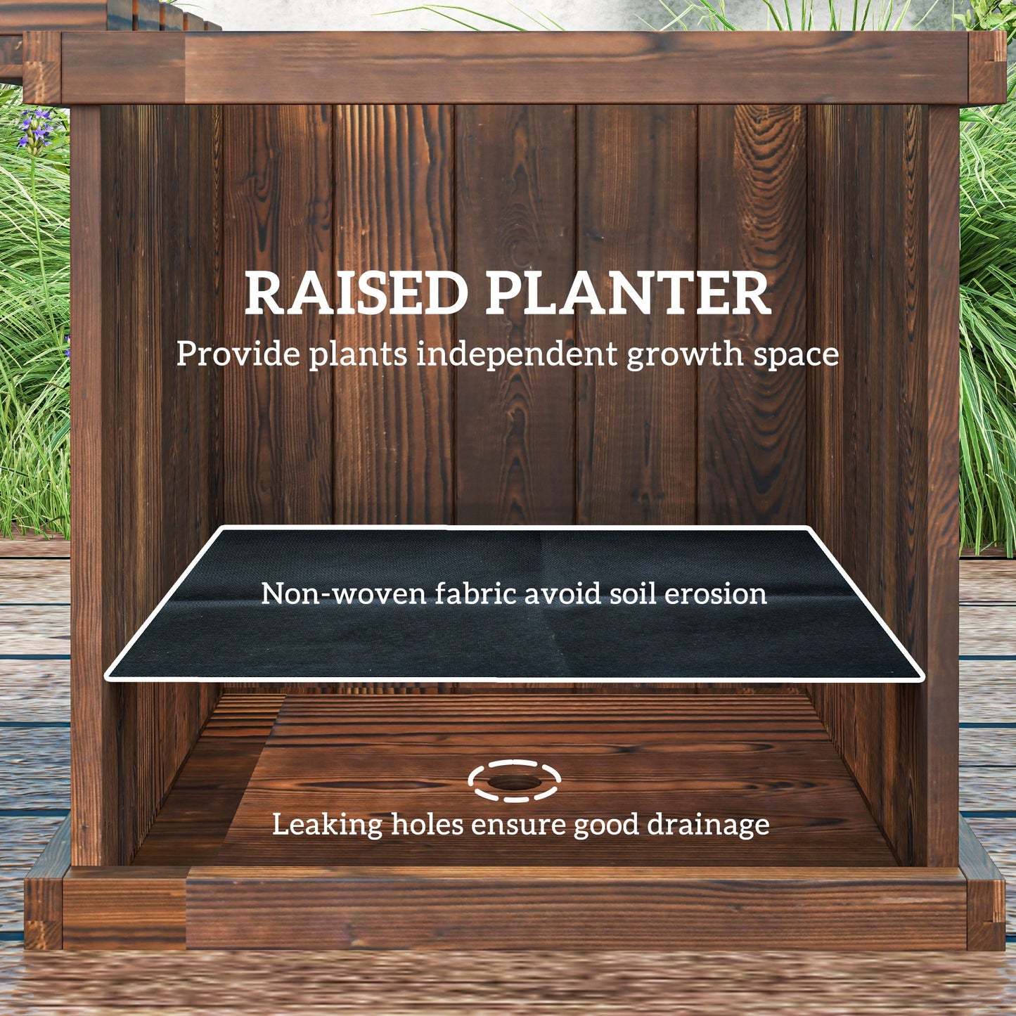 Raised Garden Bed Plant Stand Wooden Garden Planter & Bench Combination Garden Raised Bed for Patio Park, 69.25" x 15" x 15.75", Carbonized