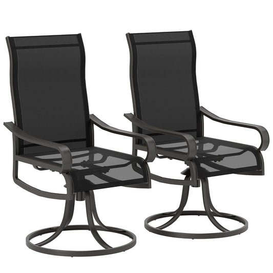 2-Piece Swivel Patio Dining Chairs, 360° Swivel Rocking Outdoor Chairs with Curved Armrests, Breathable Mesh Seat & S Shape Backrest for Yard, Lawn, Porch, Black