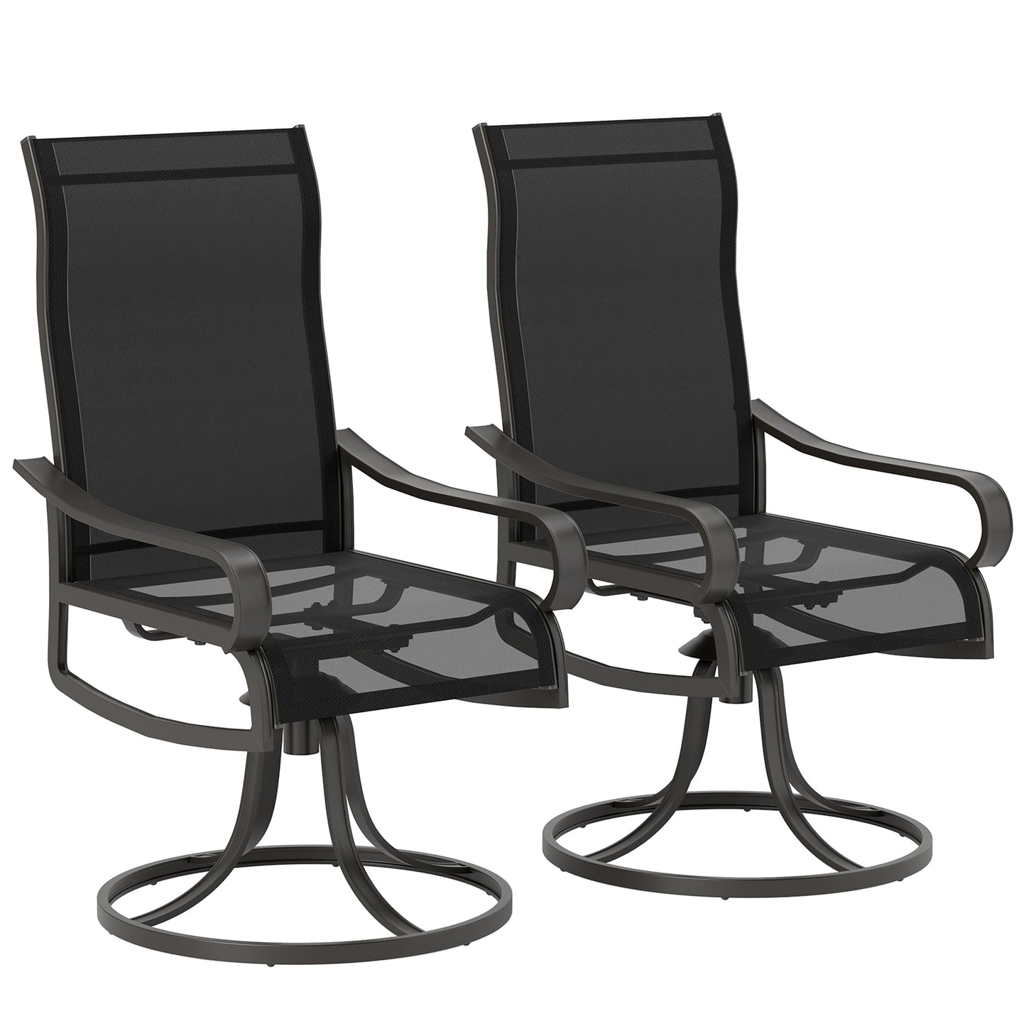 2-Piece Swivel Patio Dining Chairs, 360° Swivel Rocking Outdoor Chairs with Curved Armrests, Breathable Mesh Seat & S Shape Backrest for Yard, Lawn, Porch, Black