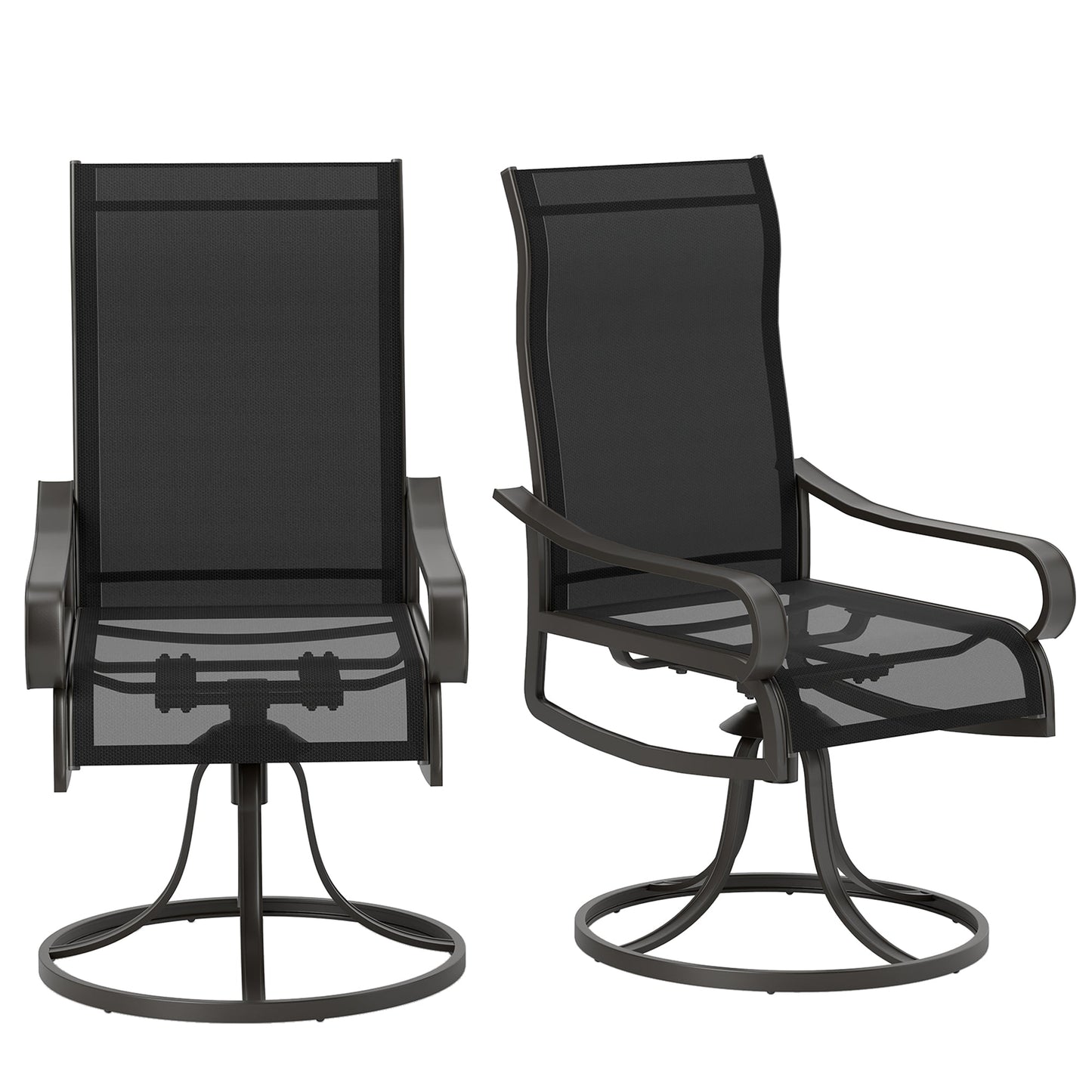 2-Piece Swivel Patio Dining Chairs, 360° Swivel Rocking Outdoor Chairs with Curved Armrests, Breathable Mesh Seat & S Shape Backrest for Yard, Lawn, Porch, Black