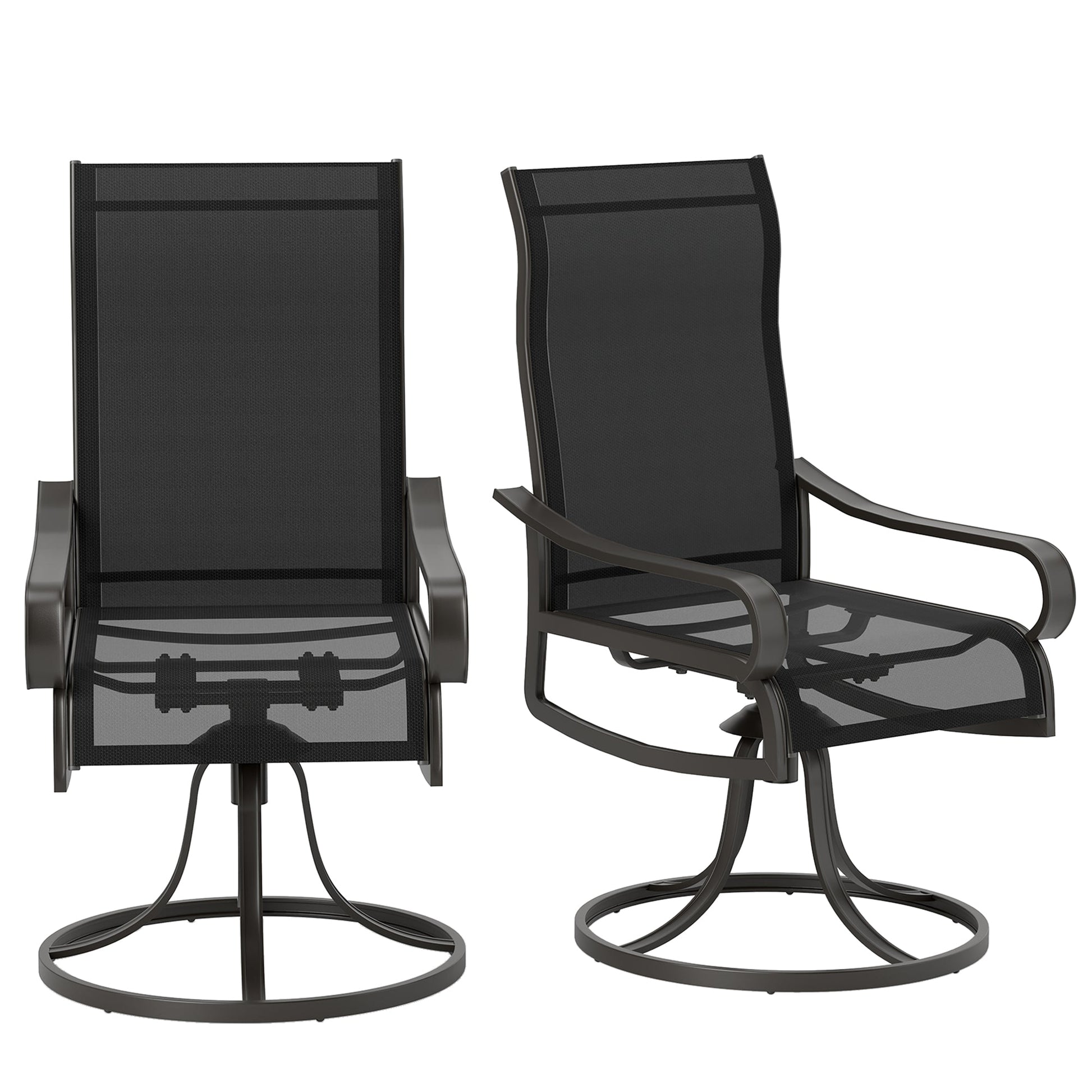 2-Piece Swivel Patio Dining Chairs, 360° Swivel Rocking Outdoor Chairs with Curved Armrests, Breathable Mesh Seat & S Shape Backrest for Yard, Lawn, Porch, Black