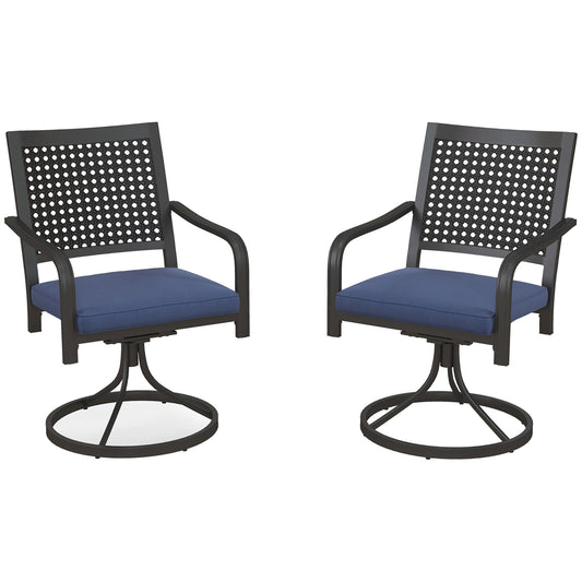 2 Pieces Patio Swivel Chairs with Cushion, Outdoor Swivel Rocker with Curved Armrests, Backrest for Garden, Balcony, Porch, Navy Blue