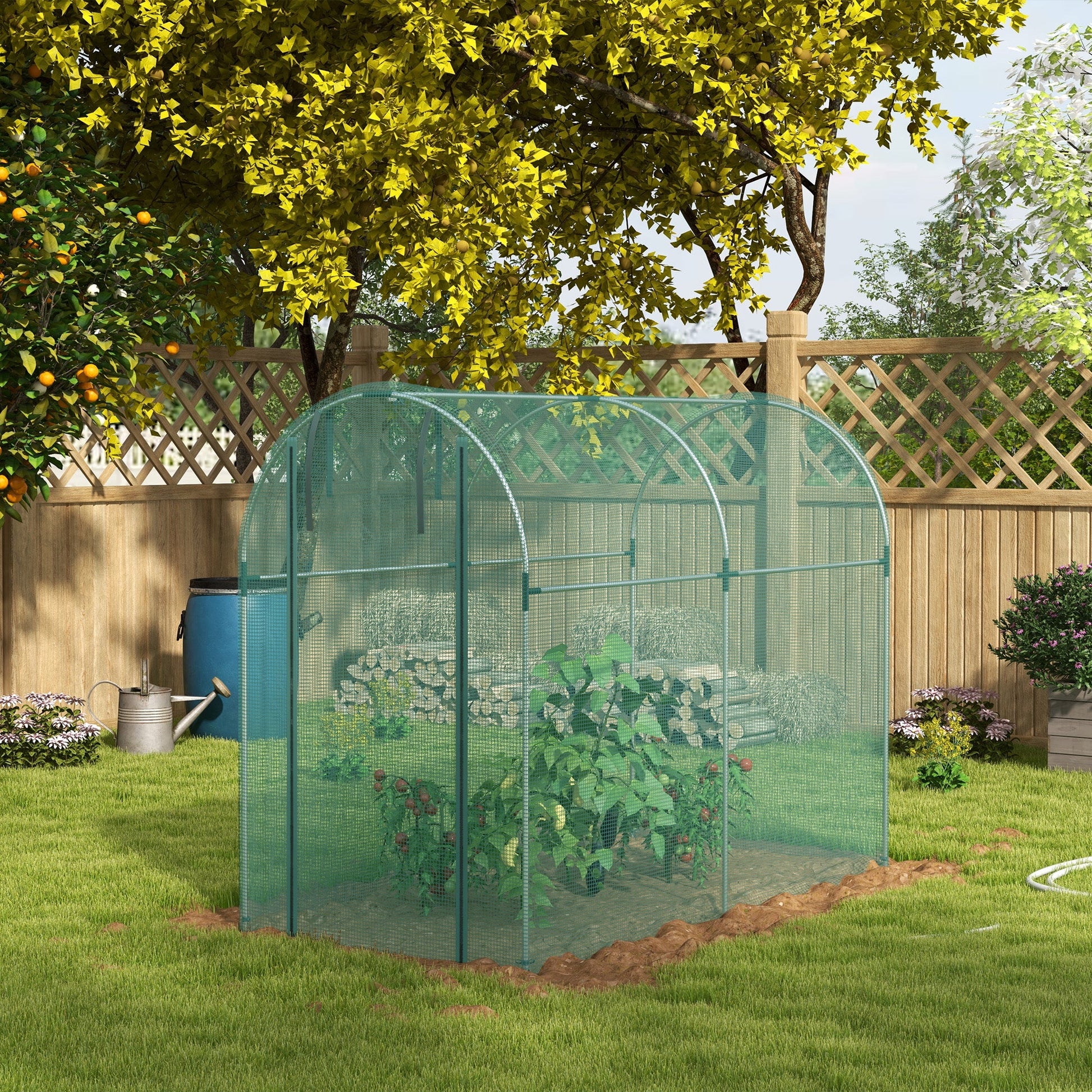 4' x 8' Crop Cage, Plant Protection Tent with Zippered Door and Galvanized Steel Frame, Fruit Cage Netting Cover for Garden, Yard, Lawn, Green