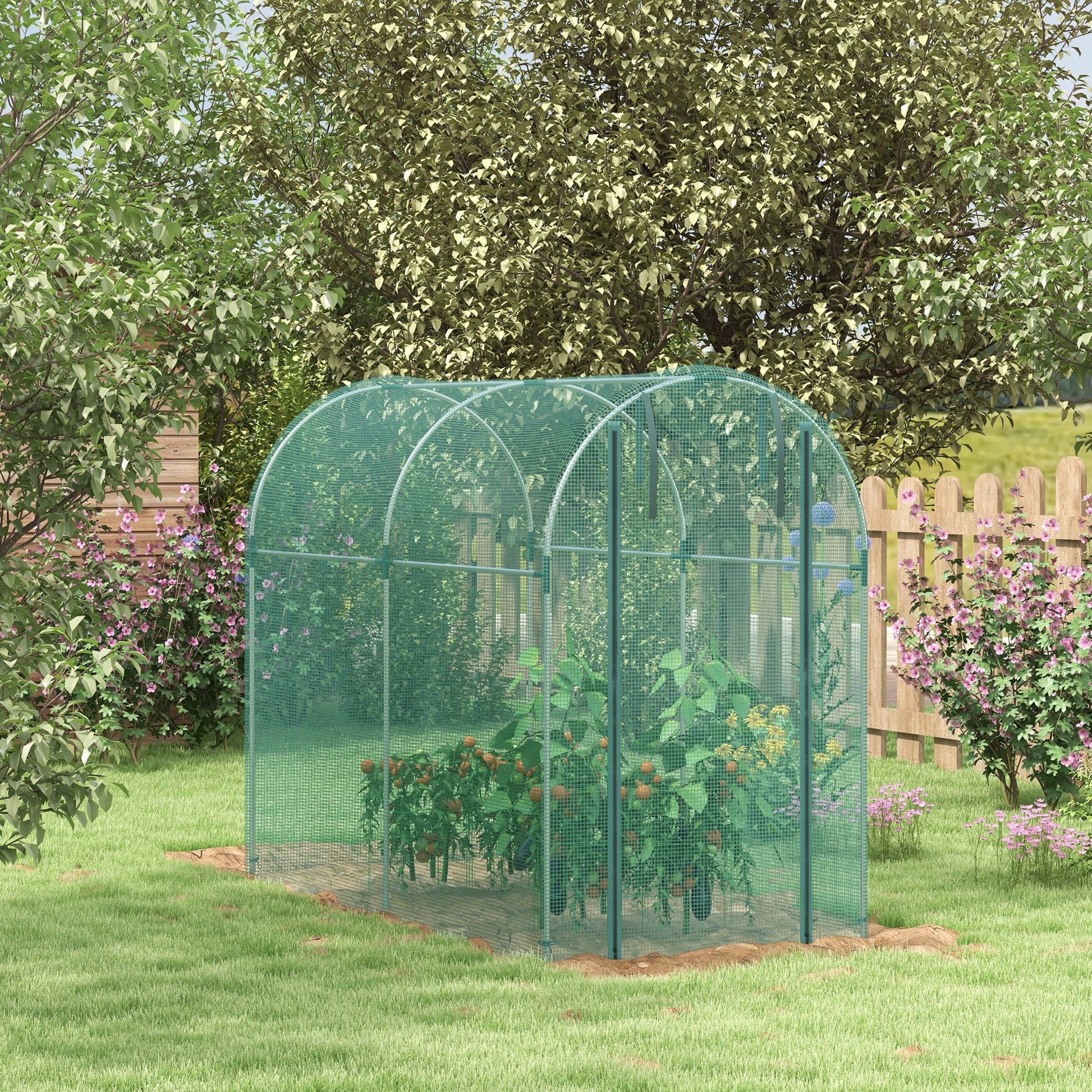 4' x 8' Crop Cage, Plant Protection Tent with Zippered Door and Galvanized Steel Frame, Fruit Cage Netting Cover for Garden, Yard, Lawn, Green