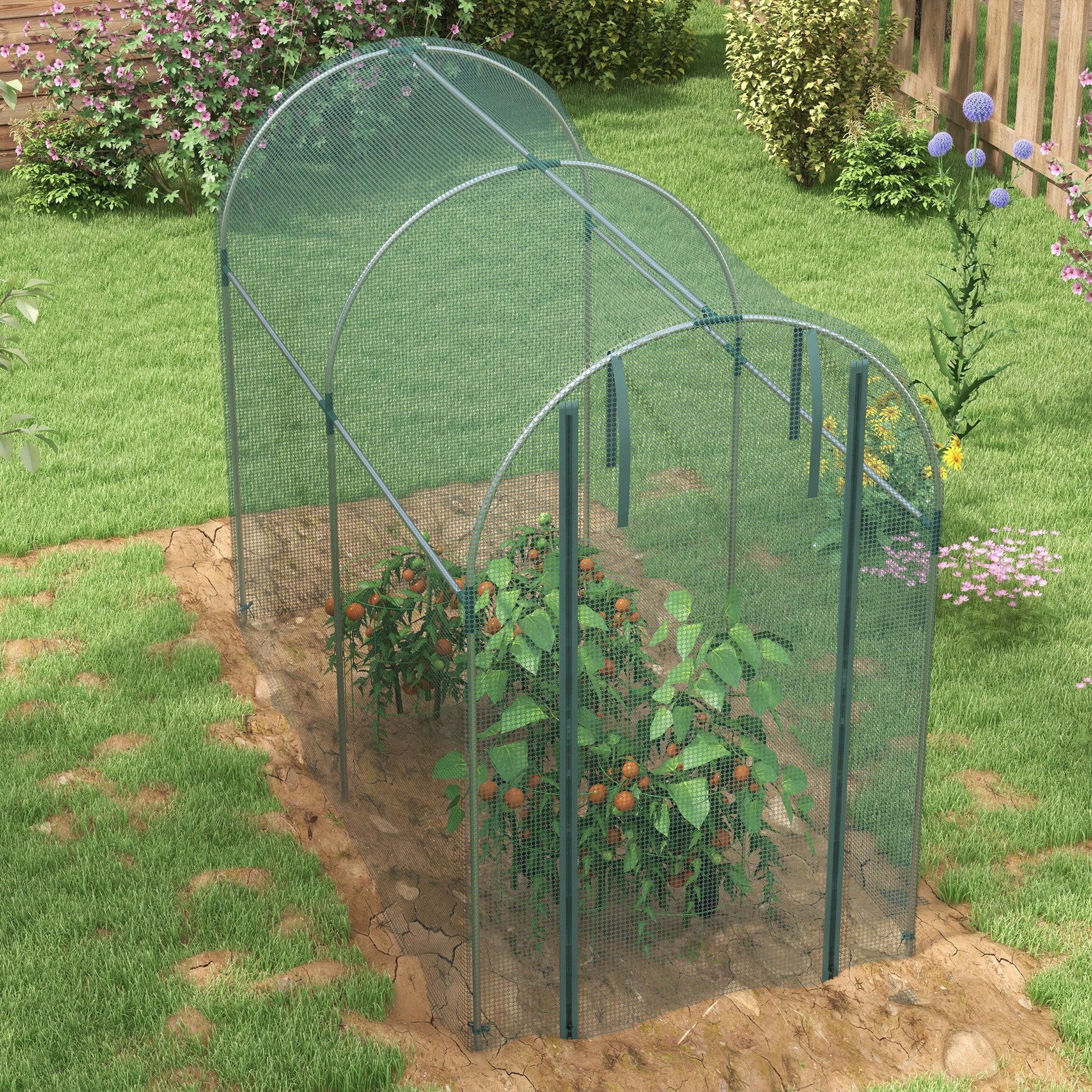 4' x 8' Crop Cage, Plant Protection Tent with Zippered Door and Galvanized Steel Frame, Fruit Cage Netting Cover for Garden, Yard, Lawn, Green
