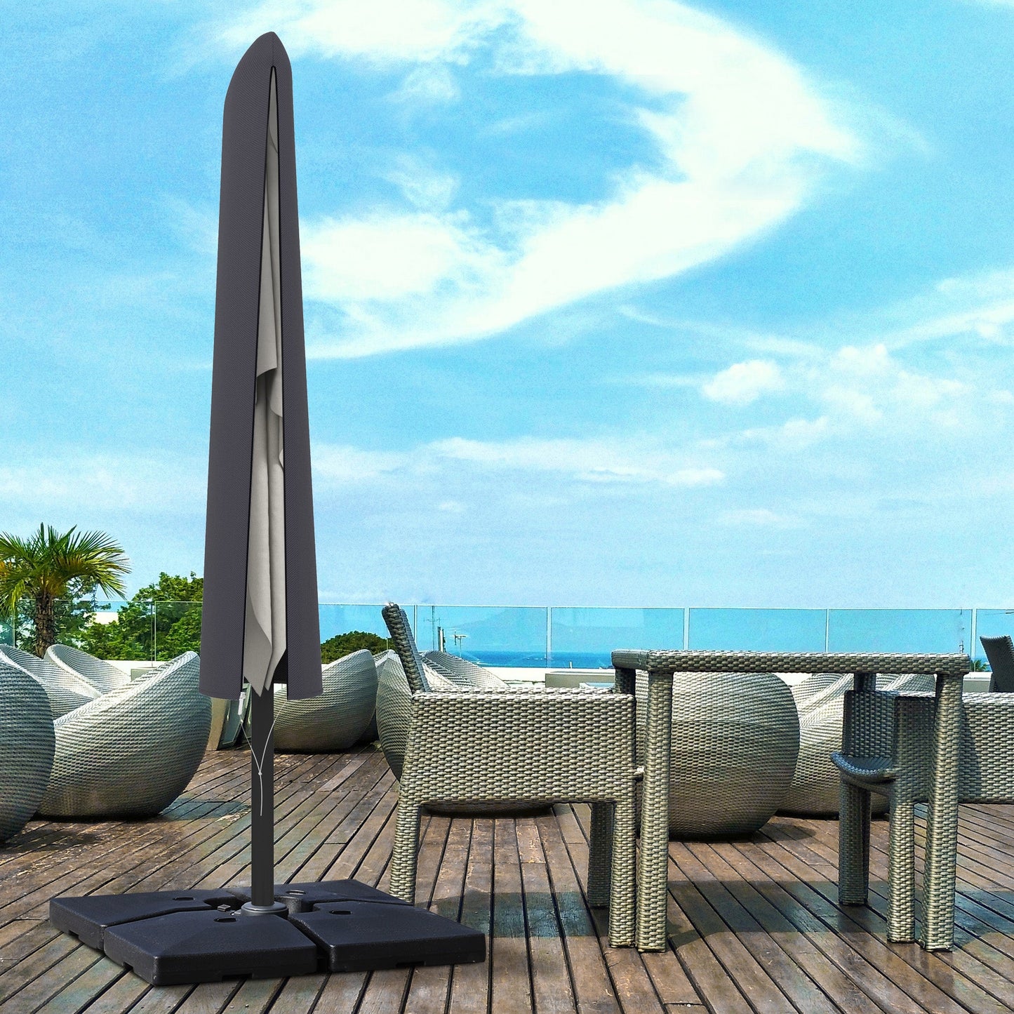 Patio Umbrella Cover, Outdoor Garden Parasol Cover with Zipper for 6.6-13FT Parasol, Dark Grey