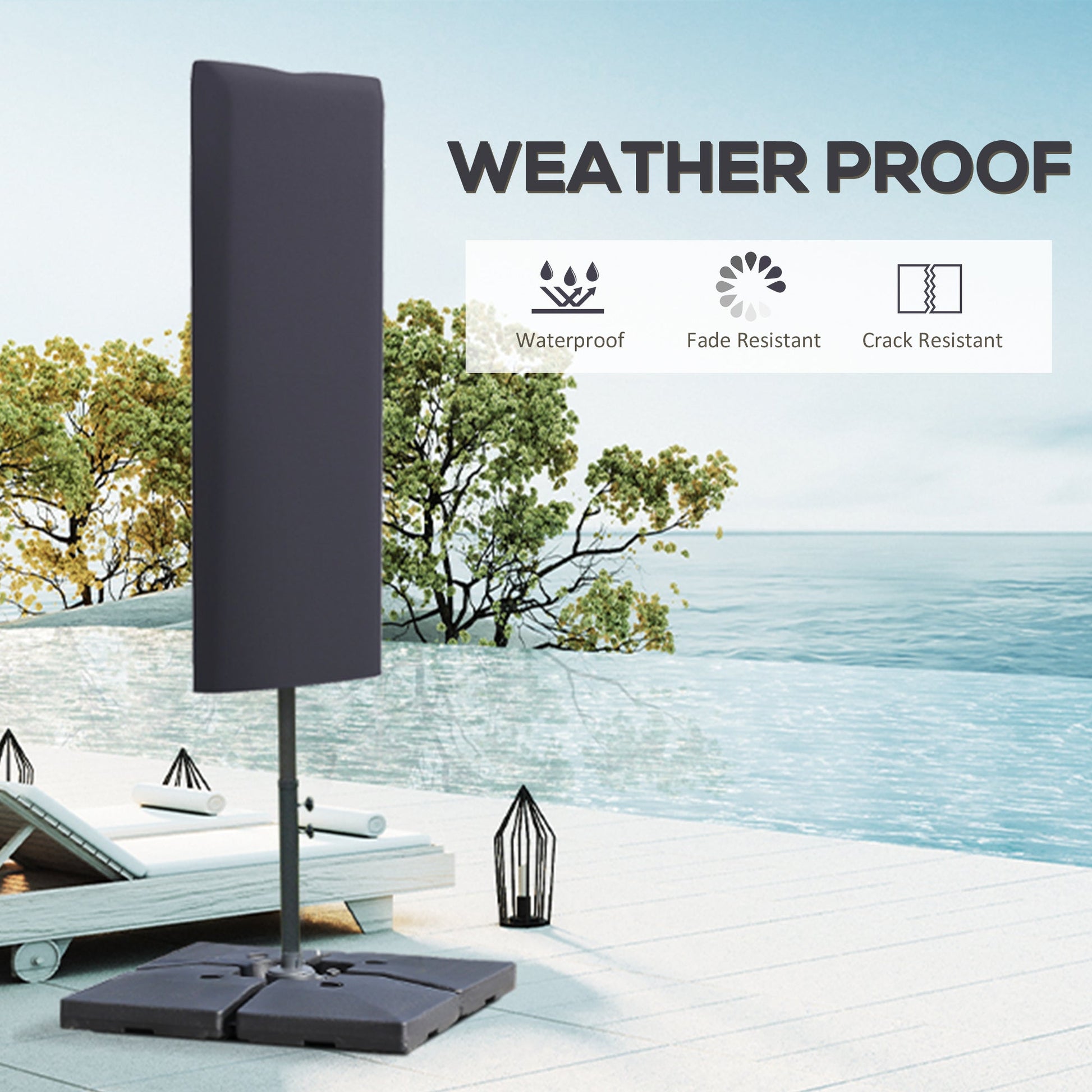 Patio Umbrella Cover, Outdoor Garden Parasol Cover with Zipper for 6.6-13FT Parasol, Dark Grey