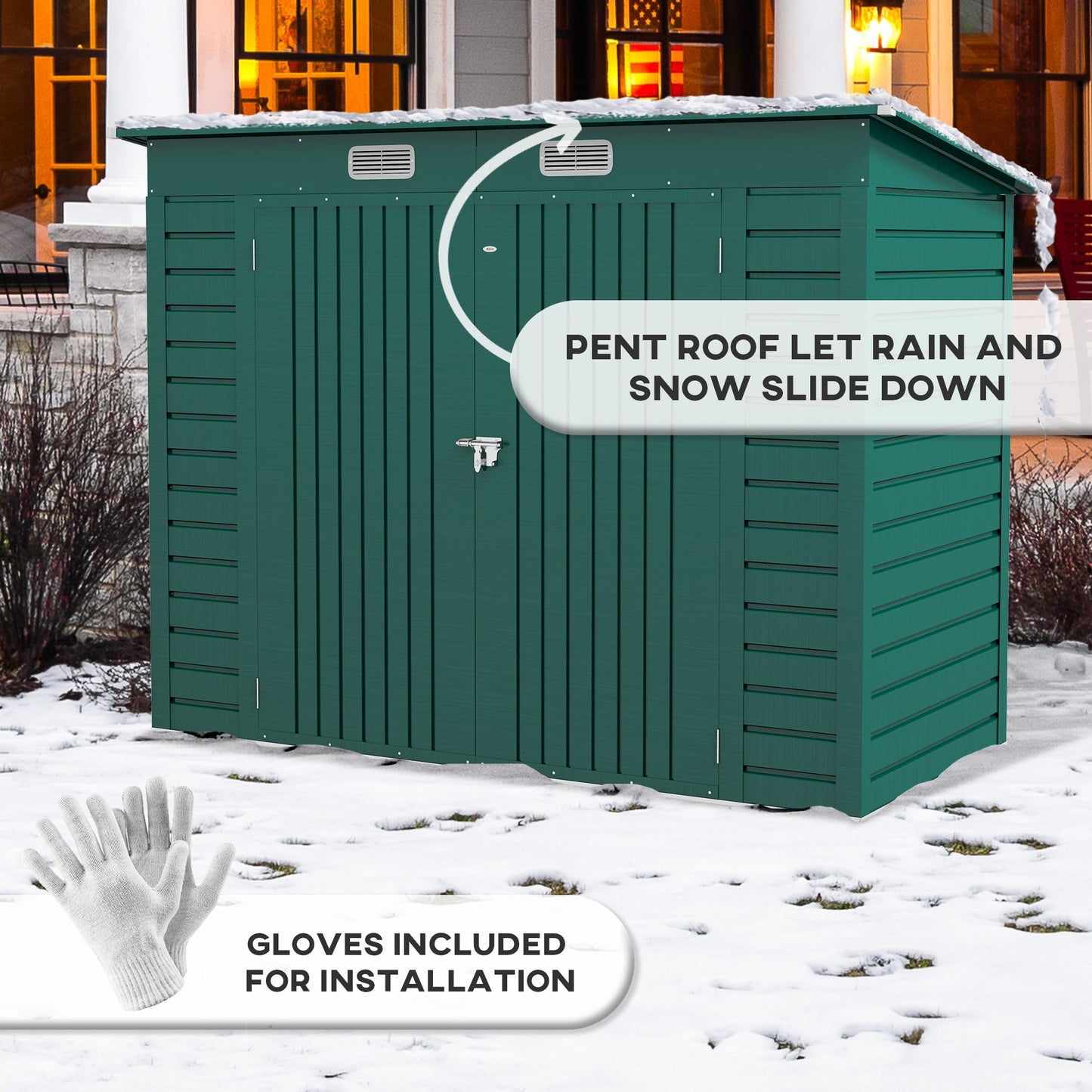 8 x 4FT Outdoor Storage Shed, Easy to Assemble Galvanized Metal Garden Shed, Waterproof Tool Shed with Lockable Door and 2 Vents for Backyard, Lawn, Patio, Green