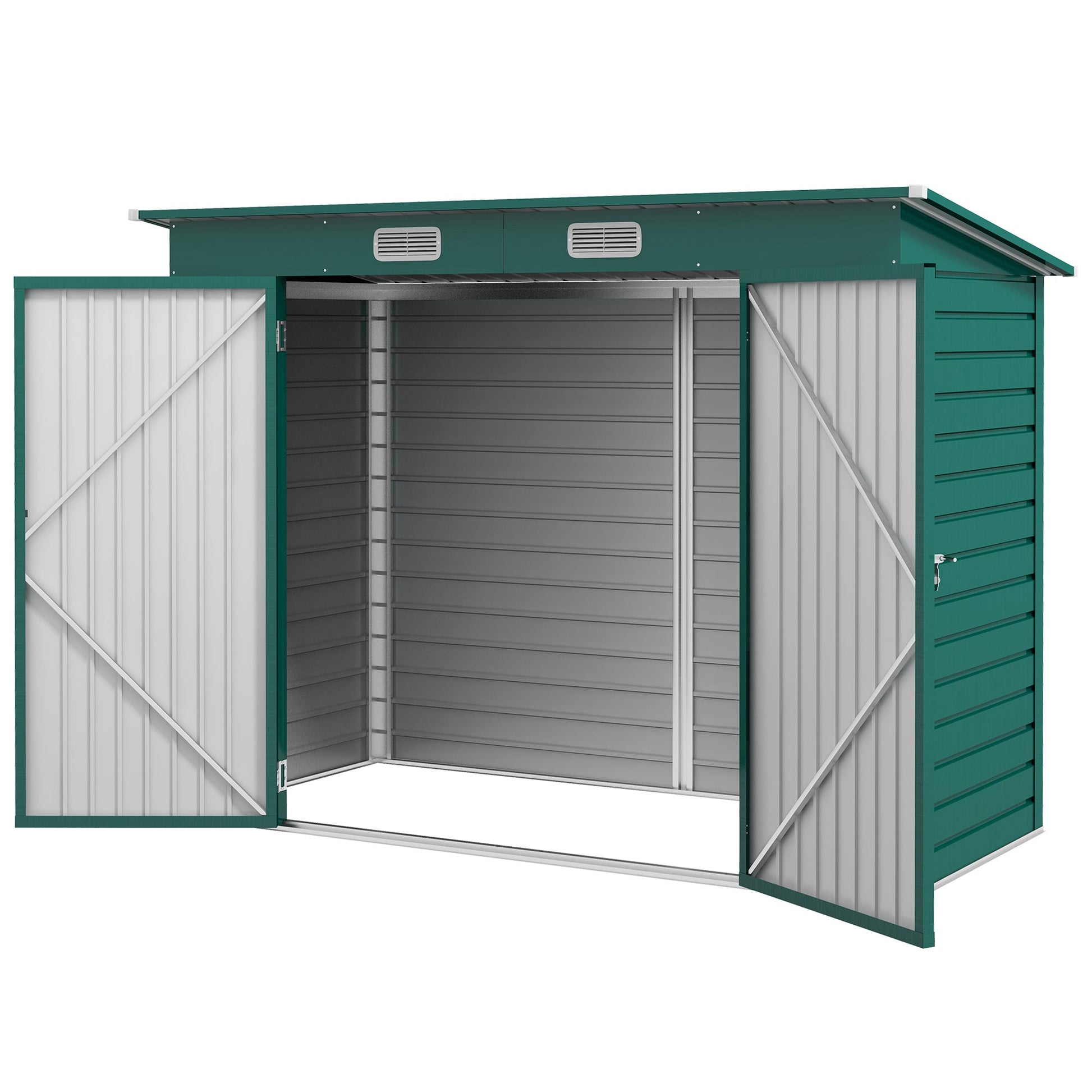 8 x 4FT Outdoor Storage Shed, Easy to Assemble Galvanized Metal Garden Shed, Waterproof Tool Shed with Lockable Door and 2 Vents for Backyard, Lawn, Patio, Green