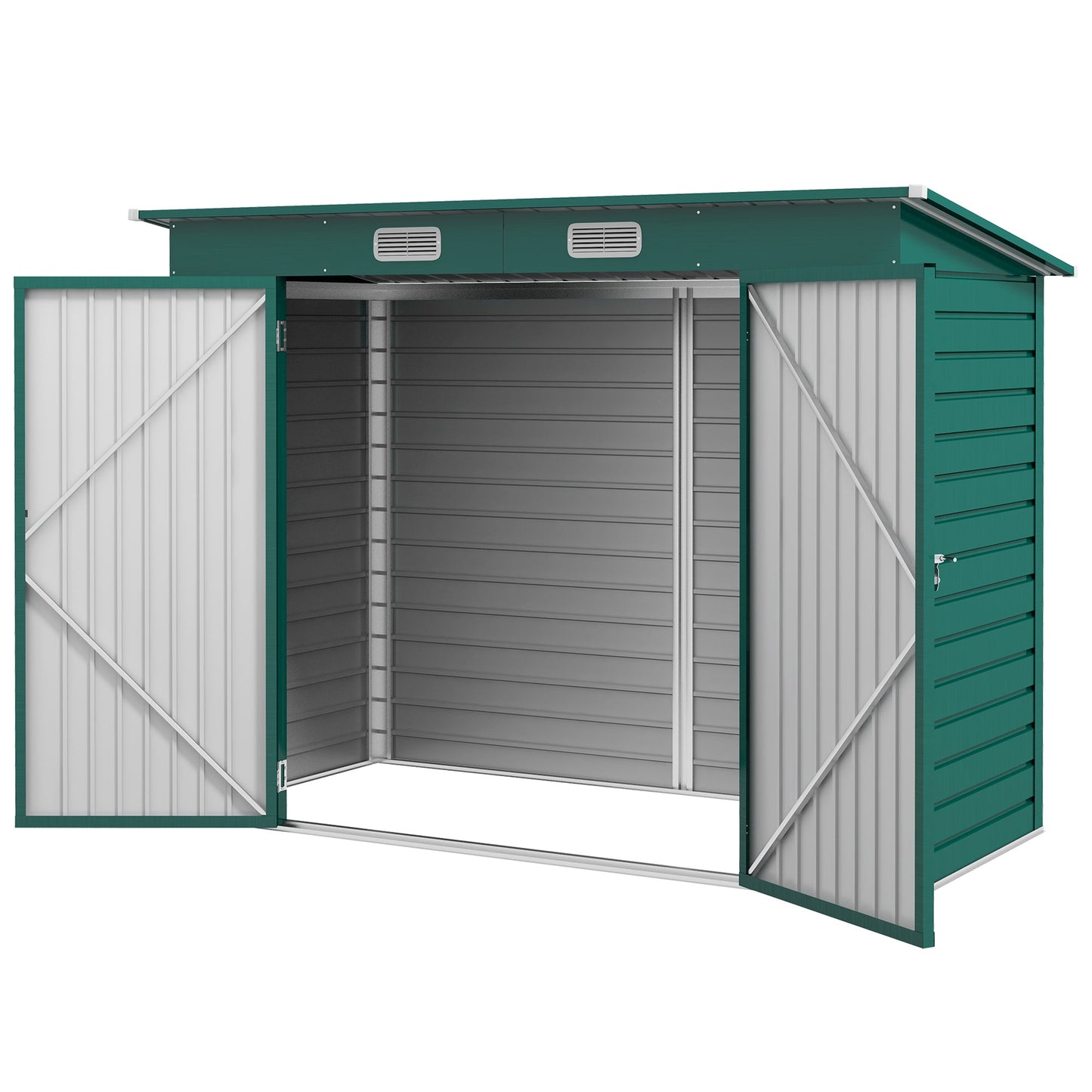8 x 4FT Outdoor Storage Shed, Easy to Assemble Galvanized Metal Garden Shed, Waterproof Tool Shed with Lockable Door and 2 Vents for Backyard, Lawn, Patio, Green