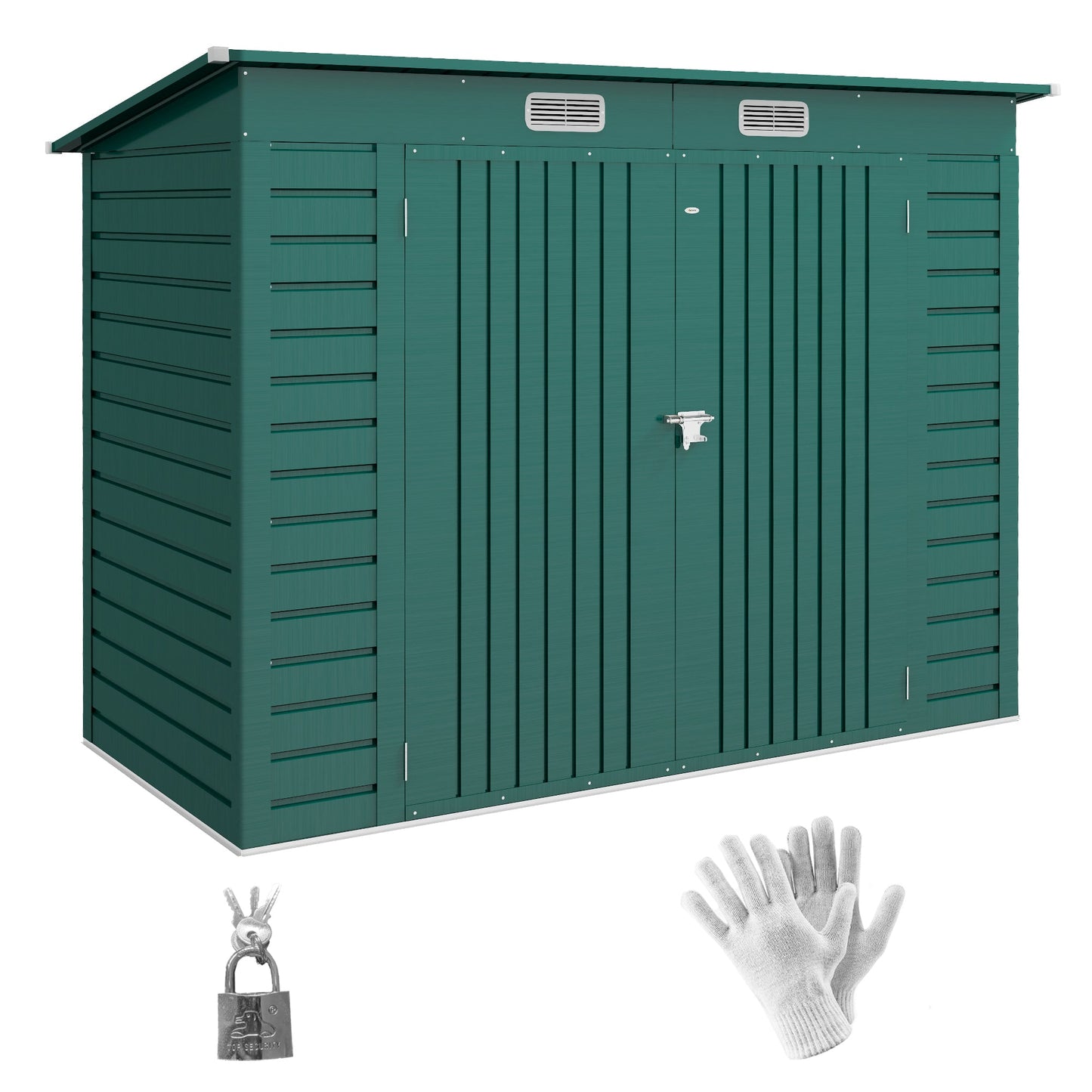 8 x 4FT Outdoor Storage Shed, Easy to Assemble Galvanized Metal Garden Shed, Waterproof Tool Shed with Lockable Door and 2 Vents for Backyard, Lawn, Patio, Green