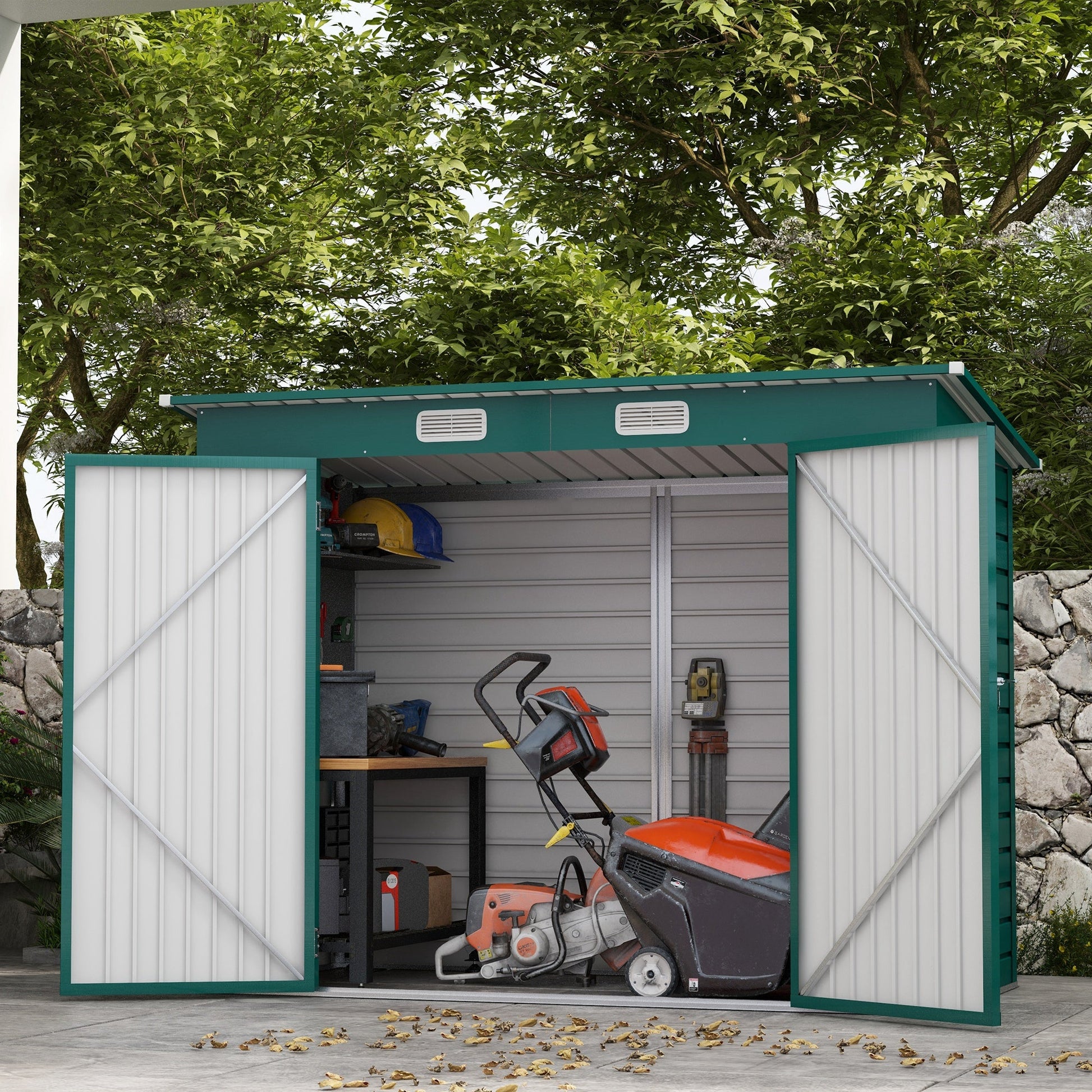 8 x 4FT Outdoor Storage Shed, Easy to Assemble Galvanized Metal Garden Shed, Waterproof Tool Shed with Lockable Door and 2 Vents for Backyard, Lawn, Patio, Green