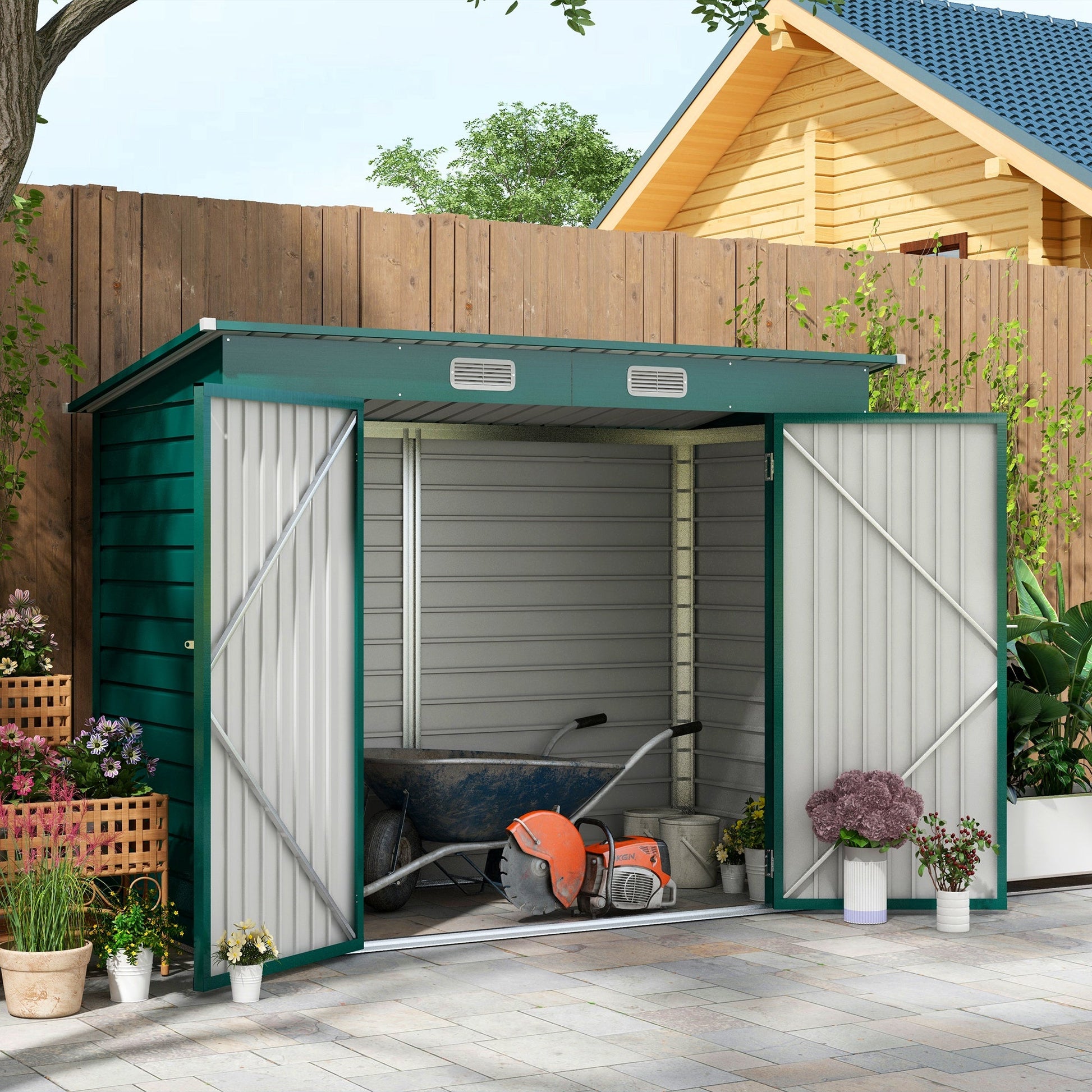 8 x 4FT Outdoor Storage Shed, Easy to Assemble Galvanized Metal Garden Shed, Waterproof Tool Shed with Lockable Door and 2 Vents for Backyard, Lawn, Patio, Green