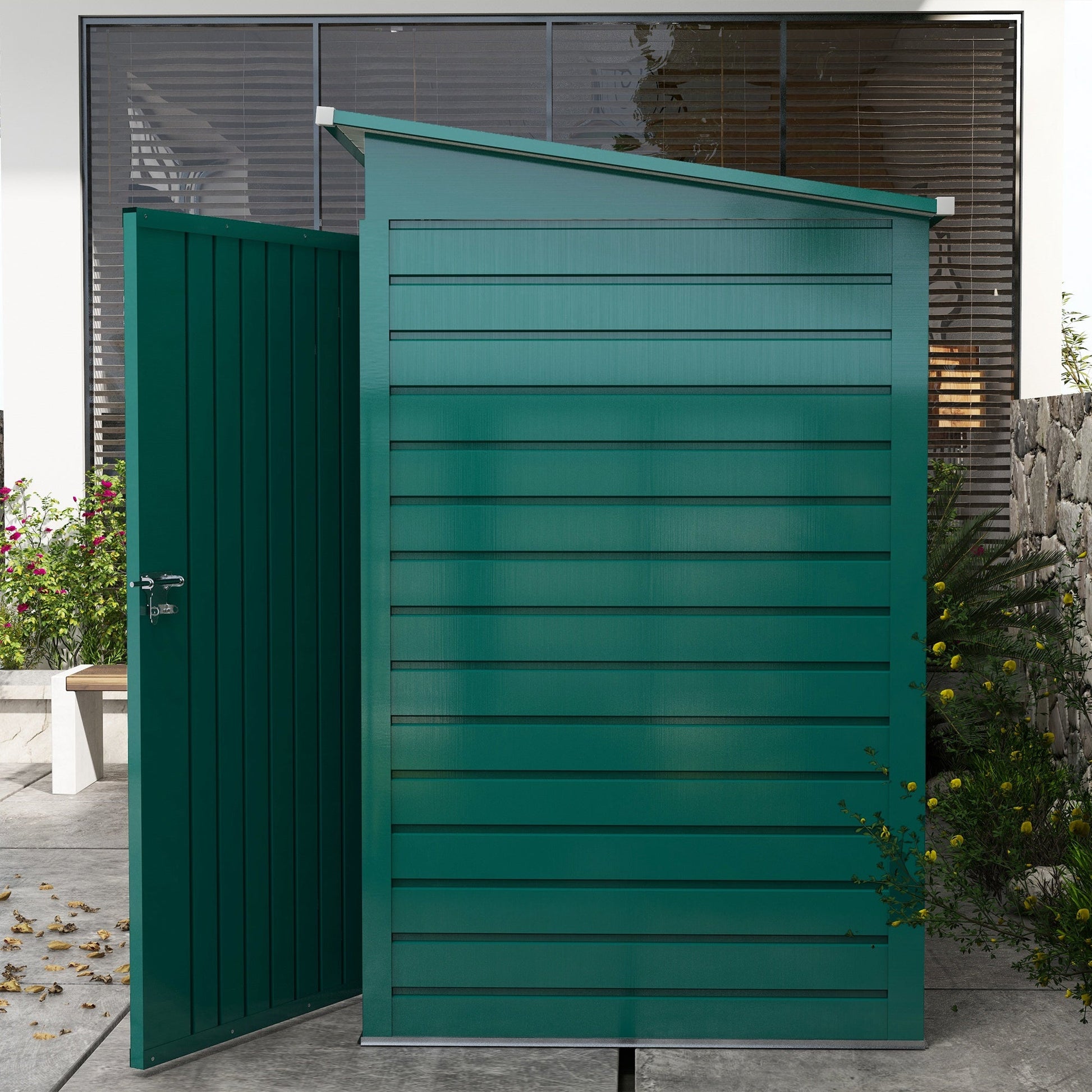 8 x 4FT Outdoor Storage Shed, Easy to Assemble Galvanized Metal Garden Shed, Waterproof Tool Shed with Lockable Door and 2 Vents for Backyard, Lawn, Patio, Green