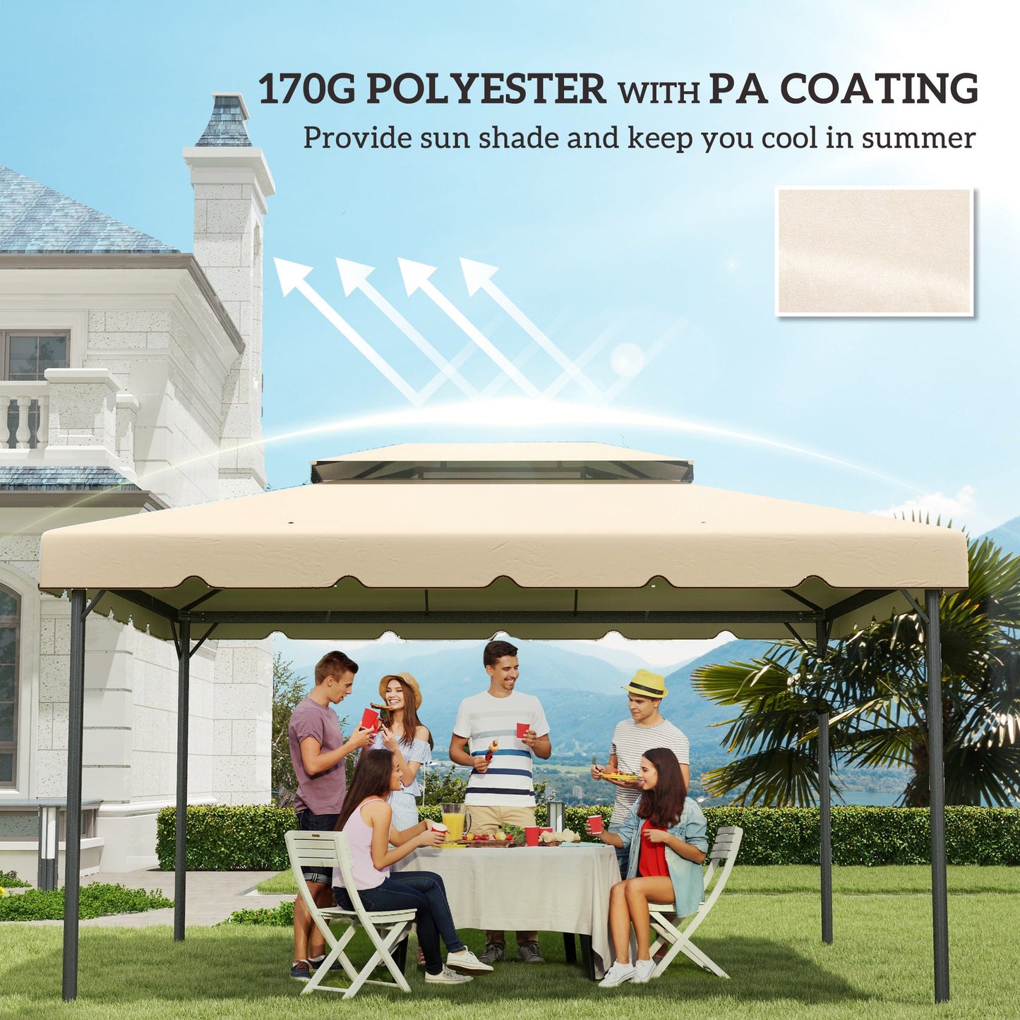 13.1' x 9.8' Gazebo Replacement Canopy, Gazebo Top Cover with Double Vented Roof for Garden Patio Outdoor TOP ONLY, Cream White