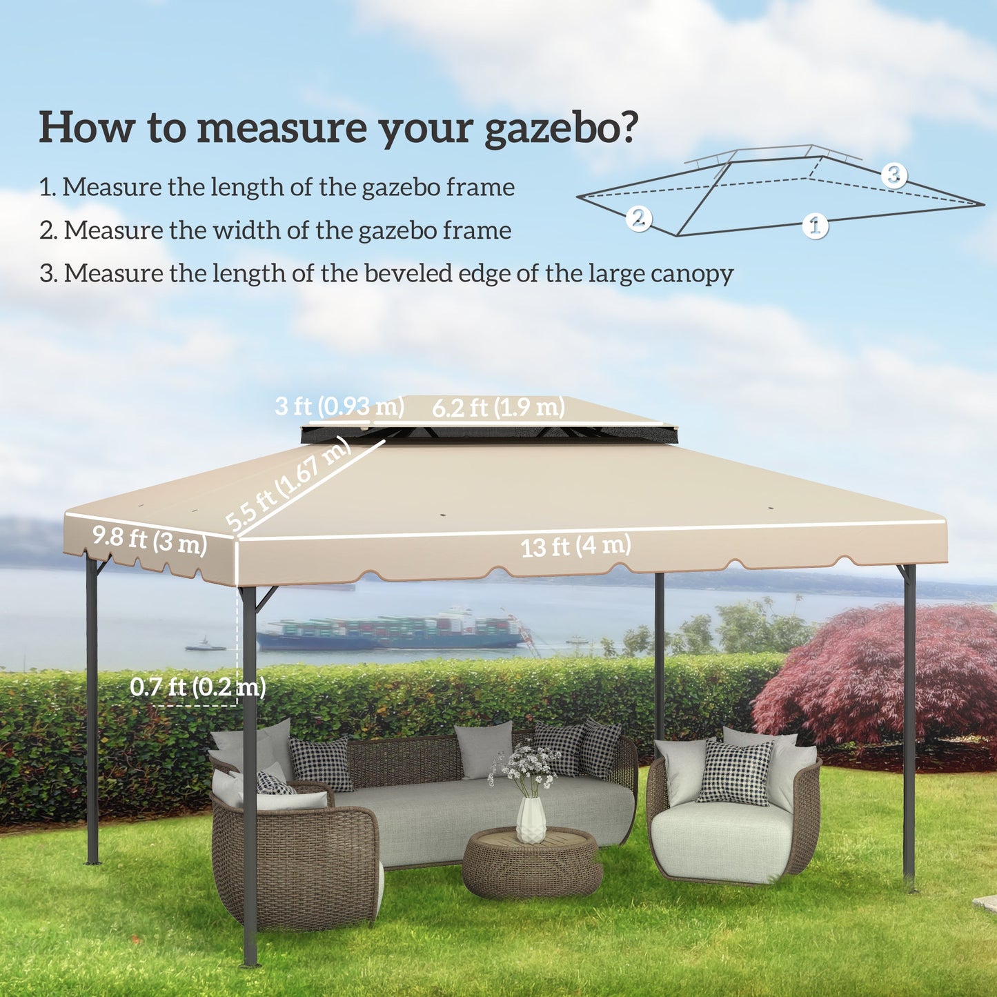 13.1' x 9.8' Gazebo Replacement Canopy, Gazebo Top Cover with Double Vented Roof for Garden Patio Outdoor TOP ONLY, Cream White