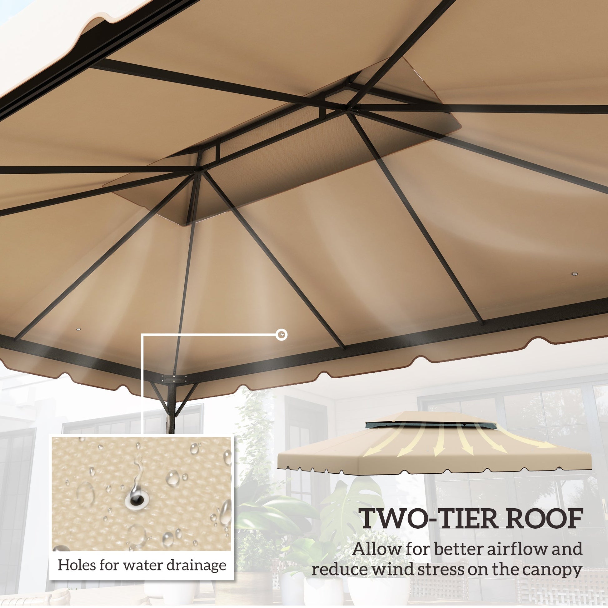 13.1' x 9.8' Gazebo Replacement Canopy, Gazebo Top Cover with Double Vented Roof for Garden Patio Outdoor TOP ONLY, Cream White