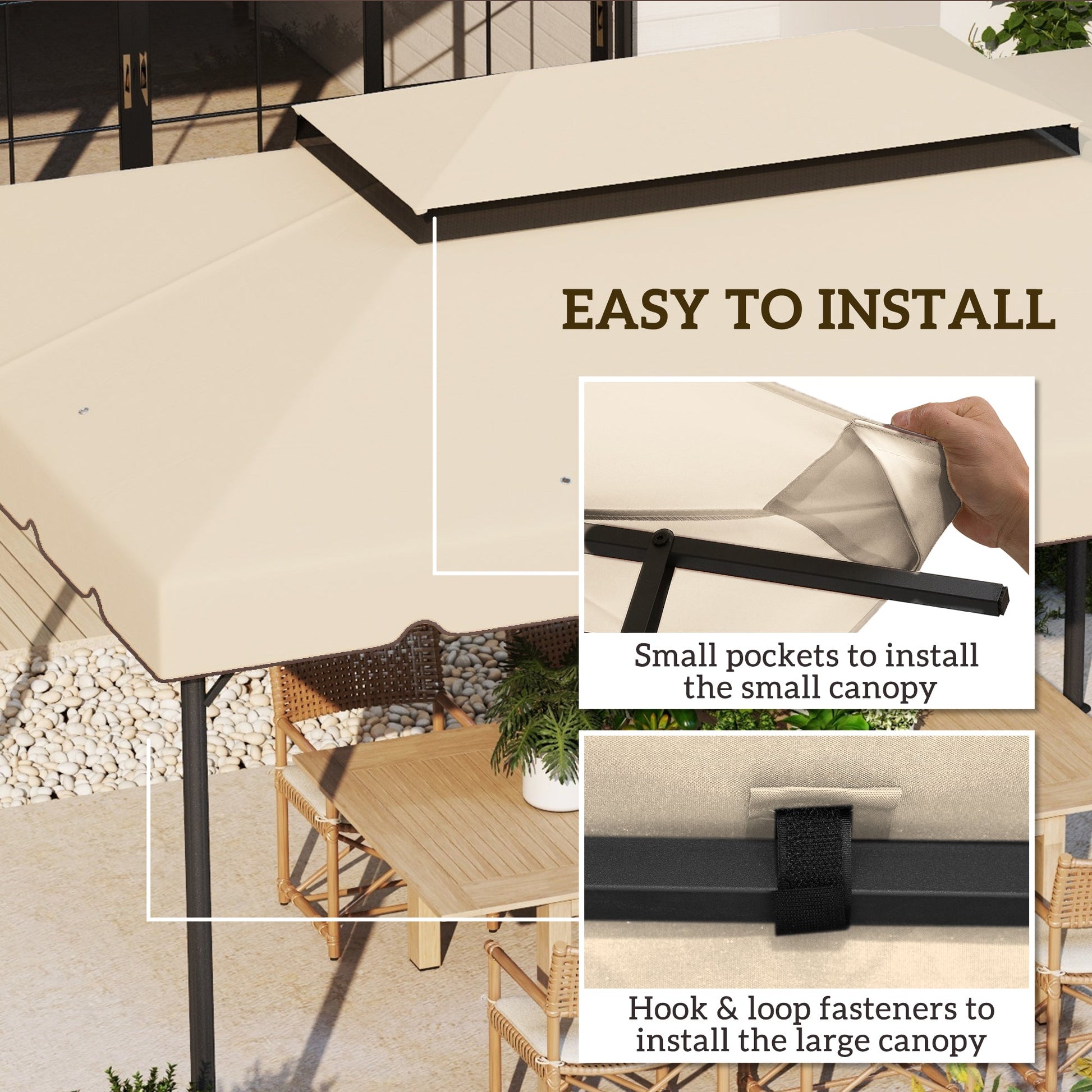 13.1' x 9.8' Gazebo Replacement Canopy, Gazebo Top Cover with Double Vented Roof for Garden Patio Outdoor TOP ONLY, Cream White