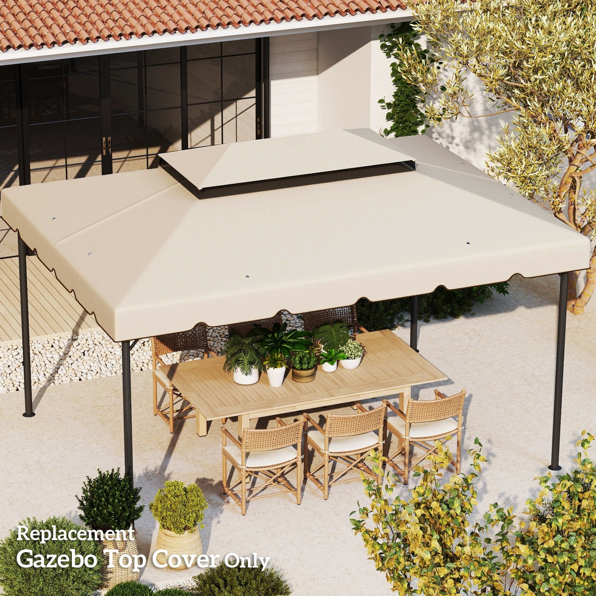 13.1' x 9.8' Gazebo Replacement Canopy, Gazebo Top Cover with Double Vented Roof for Garden Patio Outdoor TOP ONLY, Cream White