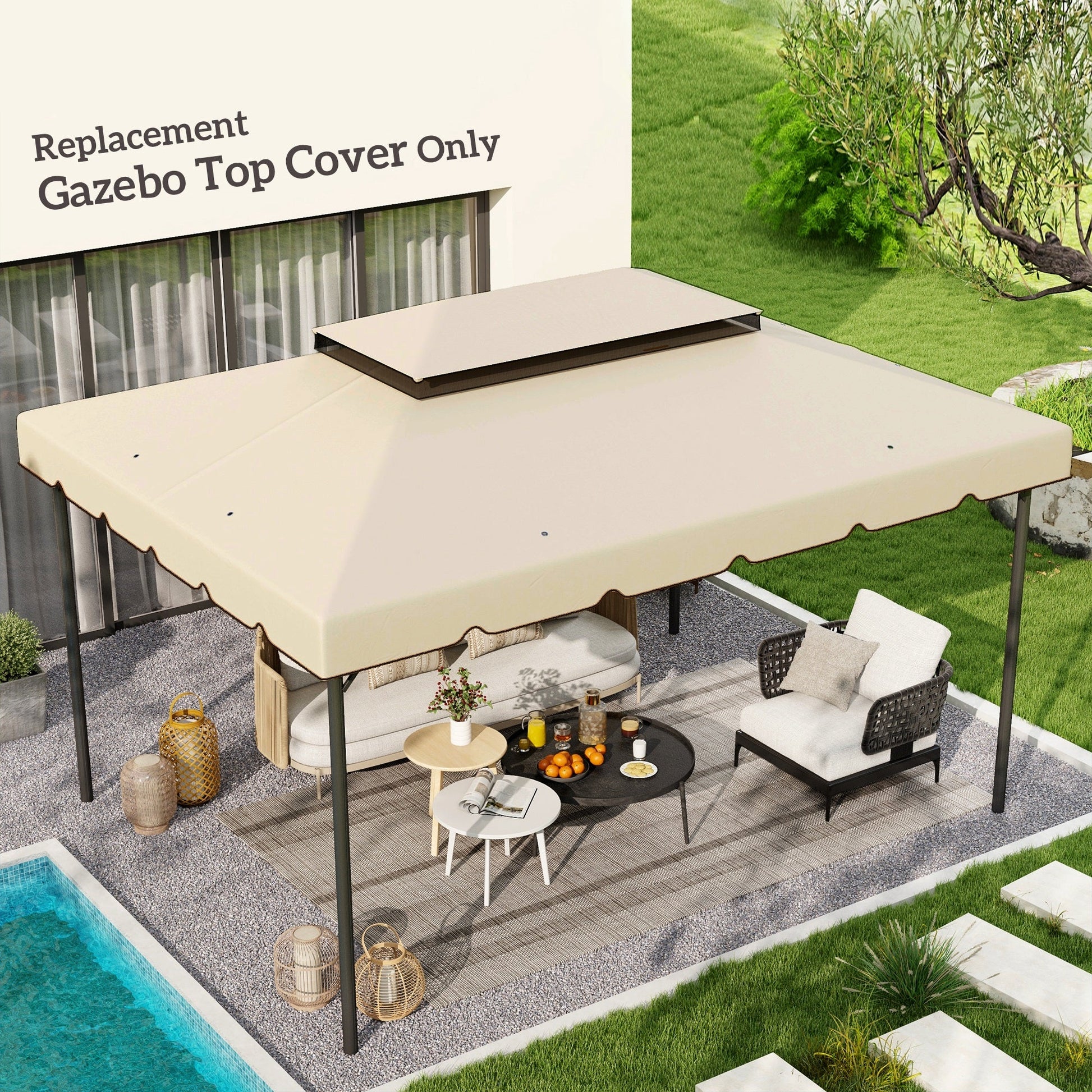 13.1' x 9.8' Gazebo Replacement Canopy, Gazebo Top Cover with Double Vented Roof for Garden Patio Outdoor TOP ONLY, Cream White