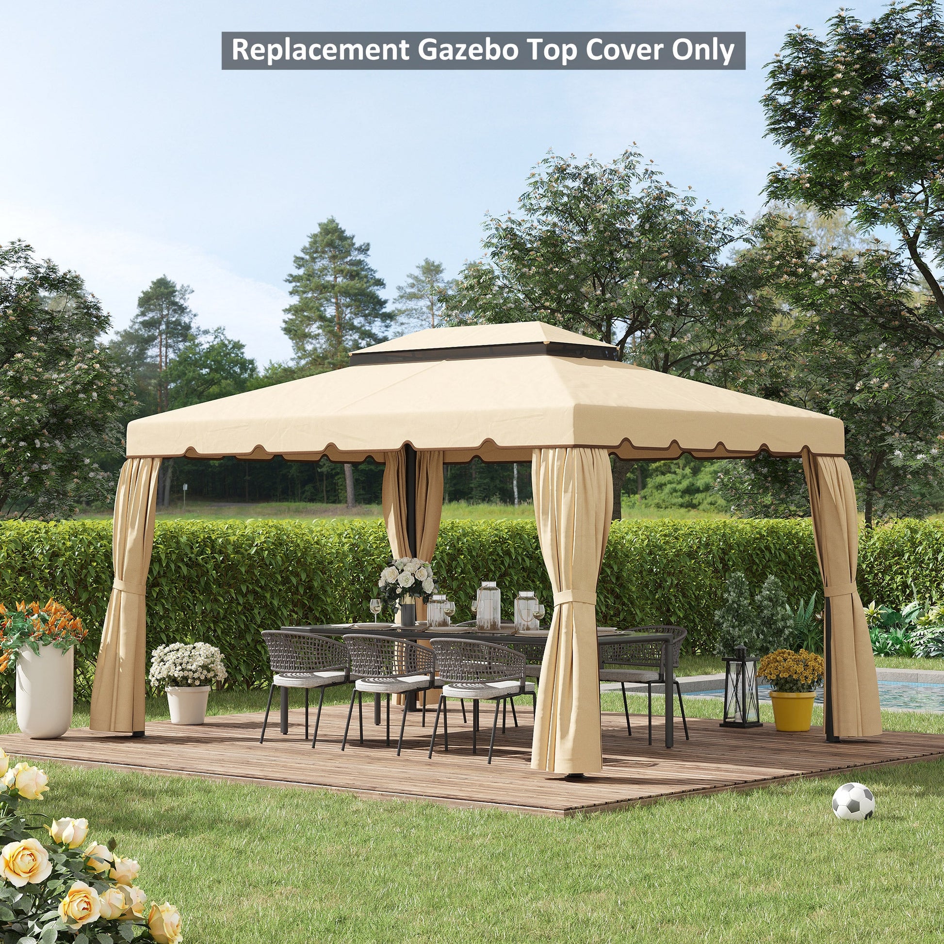 13.1' x 9.8' Gazebo Replacement Canopy, Gazebo Top Cover with Double Vented Roof for Garden Patio Outdoor TOP ONLY, Cream White