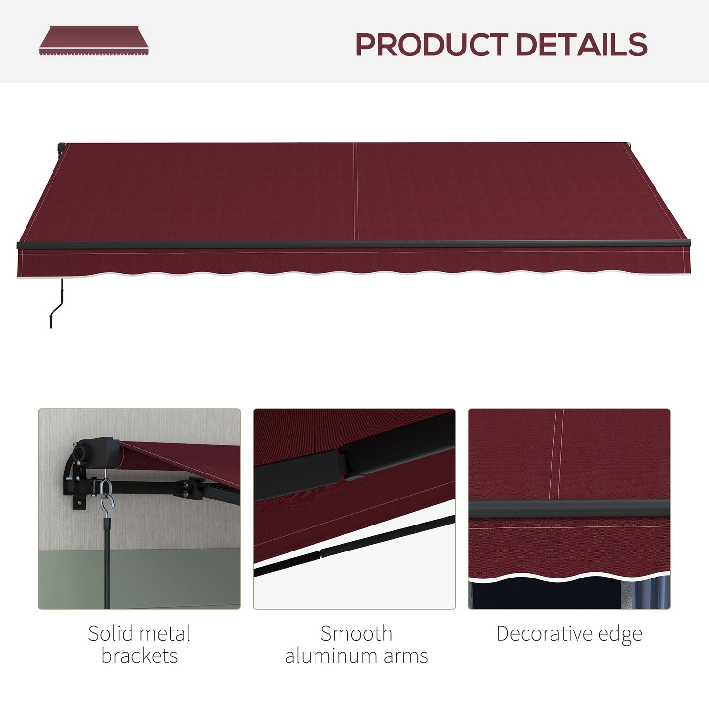  15' x 10' Retractable Awning, Patio Awning Sunshade Shelter with Manual Crank Handle, 280gsm UV Resistant Fabric and Aluminum Frame, for Balcony, Yard, Wine Red