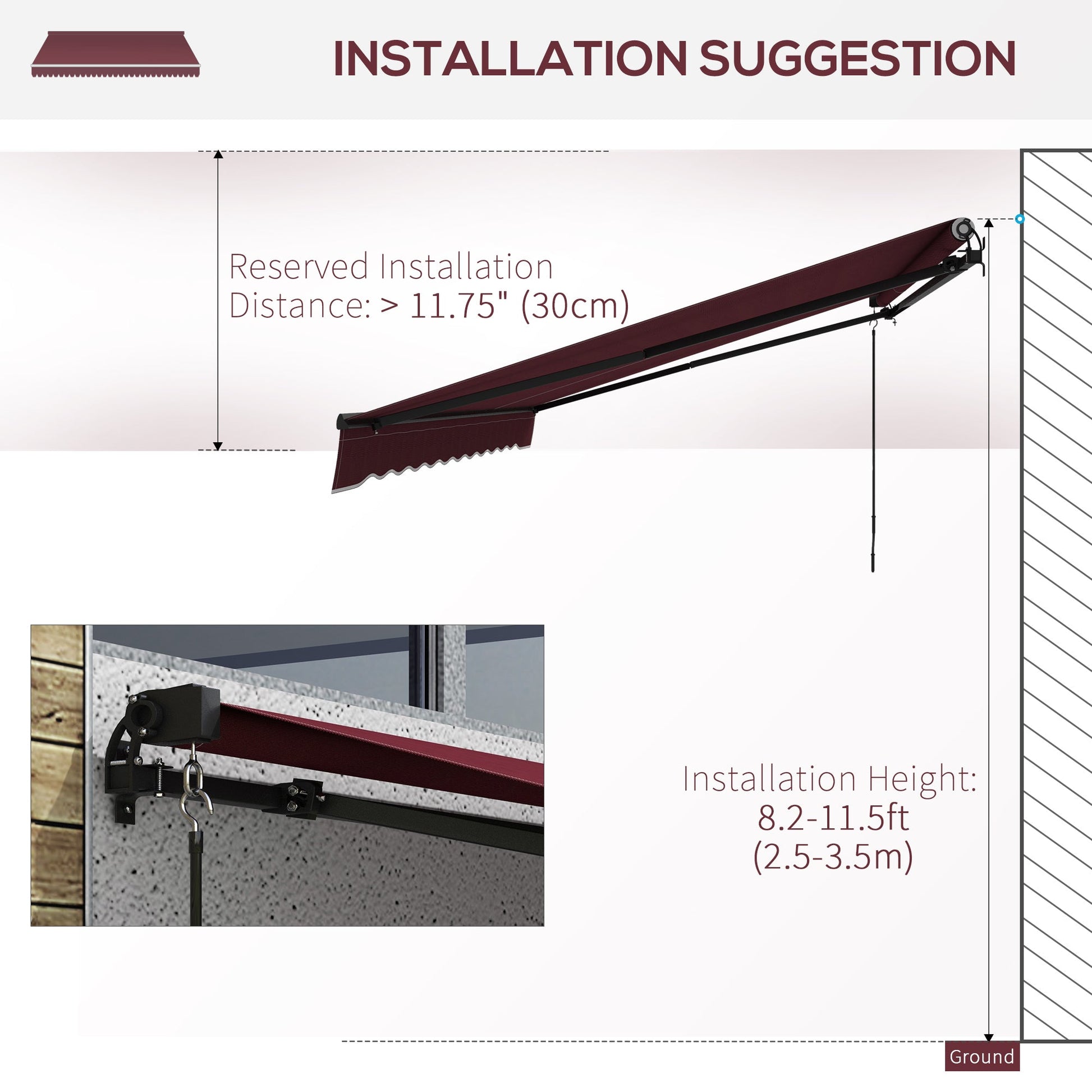  15' x 10' Retractable Awning, Patio Awning Sunshade Shelter with Manual Crank Handle, 280gsm UV Resistant Fabric and Aluminum Frame, for Balcony, Yard, Wine Red