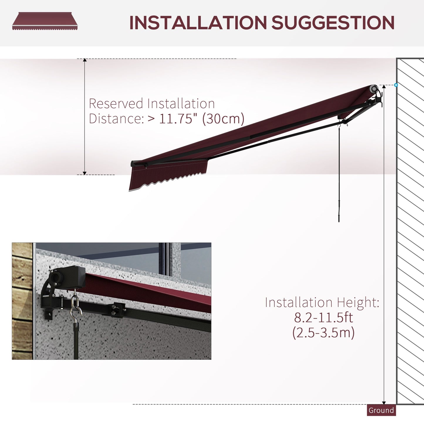  15' x 10' Retractable Awning, Patio Awning Sunshade Shelter with Manual Crank Handle, 280gsm UV Resistant Fabric and Aluminum Frame, for Balcony, Yard, Wine Red