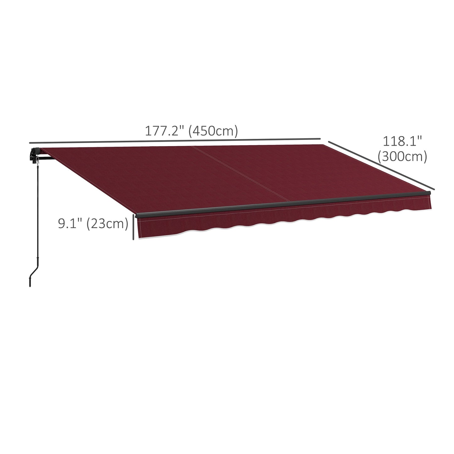  15' x 10' Retractable Awning, Patio Awning Sunshade Shelter with Manual Crank Handle, 280gsm UV Resistant Fabric and Aluminum Frame, for Balcony, Yard, Wine Red