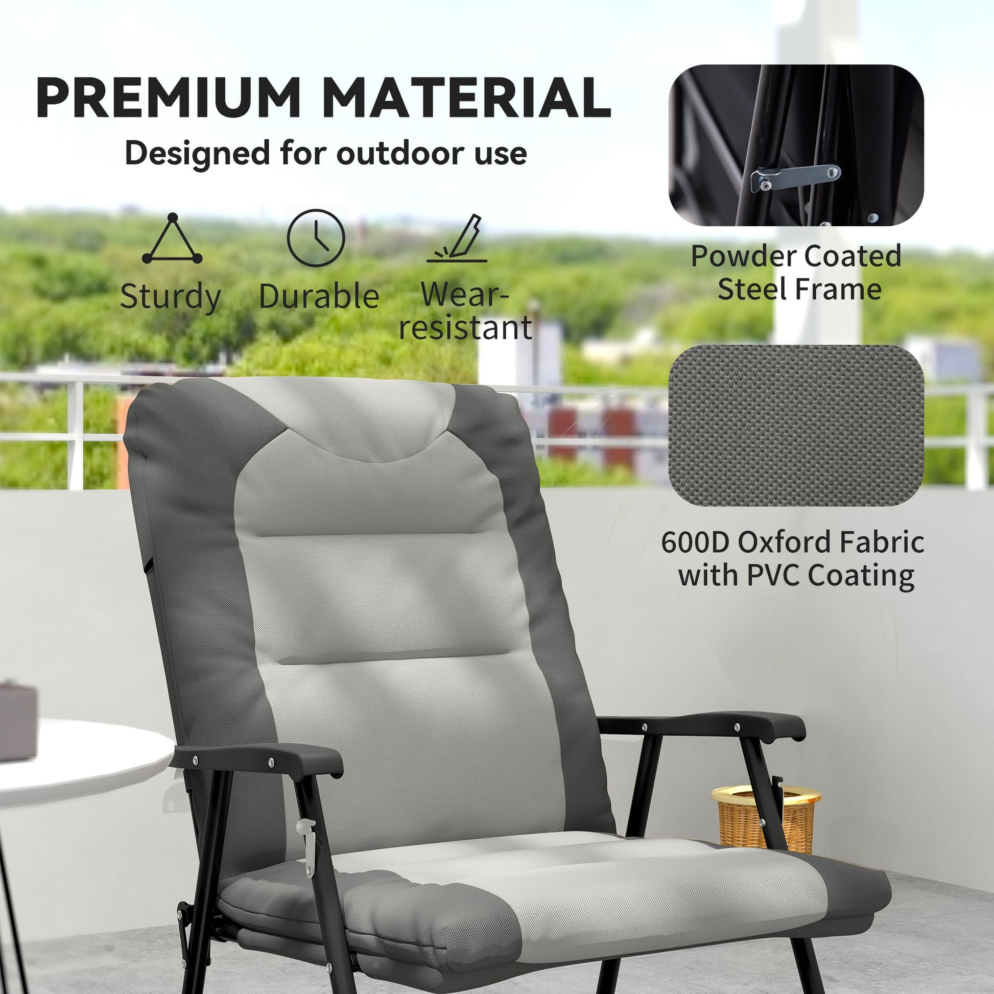 2pc Patio Foldable Rocking Chair Set w/ Soft Padded Seat, Backrest, and Headrest for park, backyard, garden, Light Grey