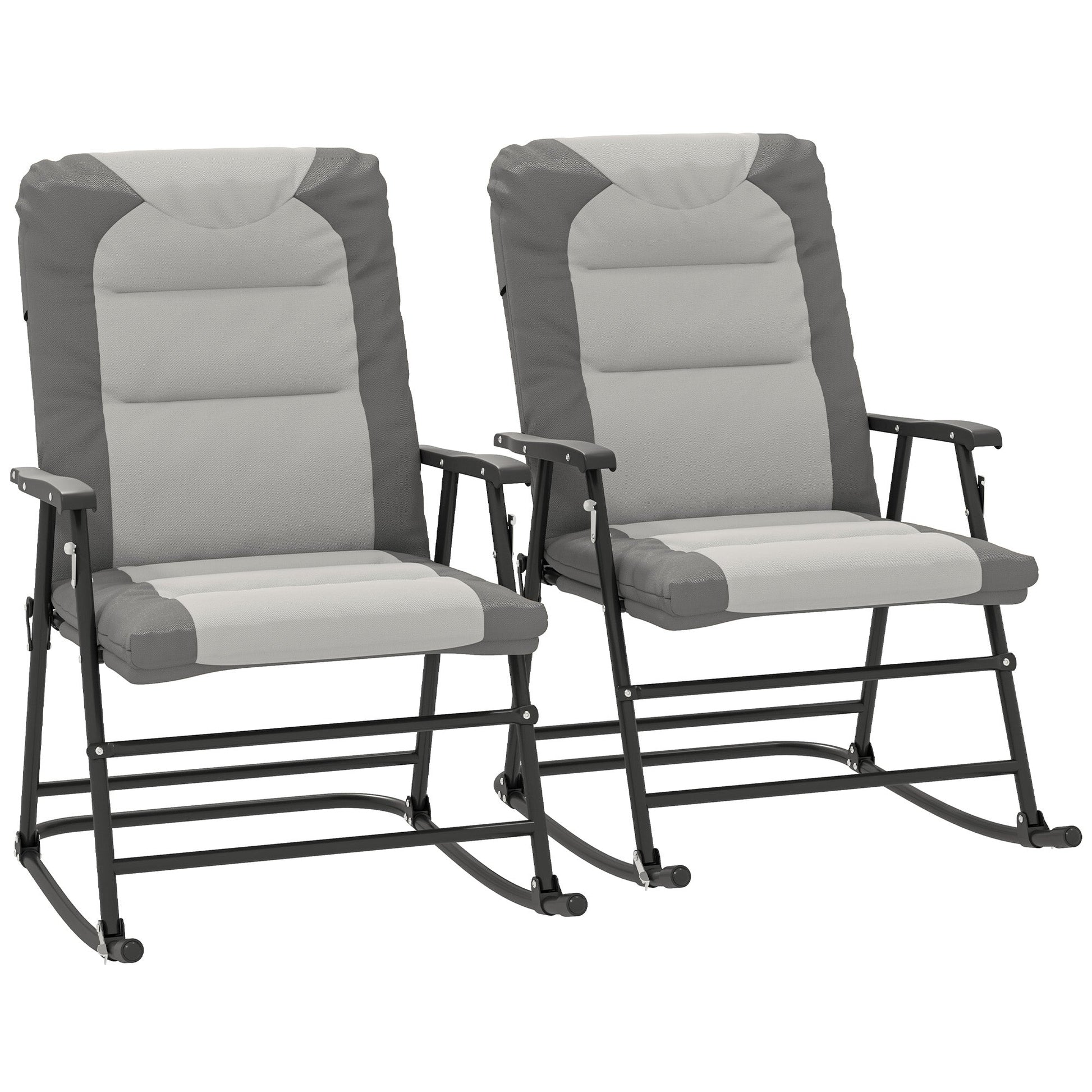 2pc Patio Foldable Rocking Chair Set w/ Soft Padded Seat, Backrest, and Headrest for park, backyard, garden, Light Grey