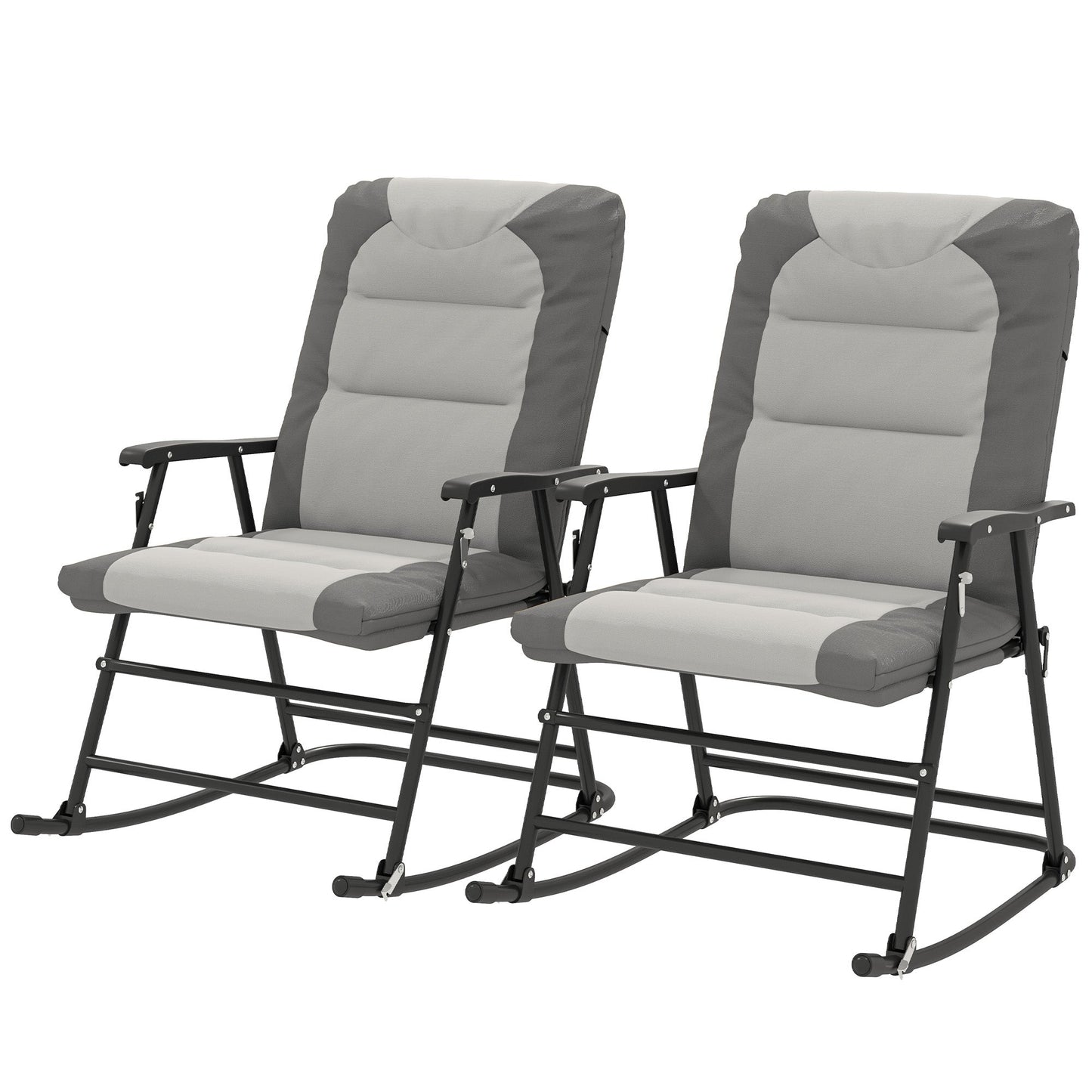 2pc Patio Foldable Rocking Chair Set w/ Soft Padded Seat, Backrest, and Headrest for park, backyard, garden, Light Grey