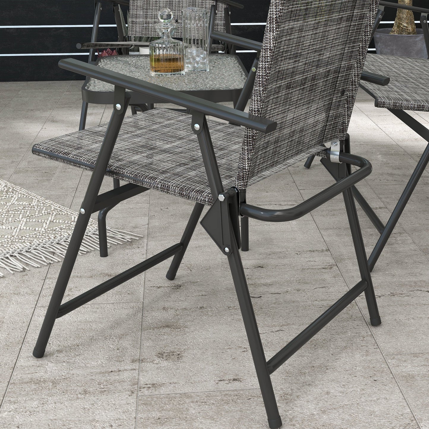 Outdoor 4 Pieces Patio Furniture Set with Foldable Armchairs and Loveseat, Small Patio Coffee Set with Glass Top Table for Backyard Lawn Porch Garden Balcony, Mixed Grey