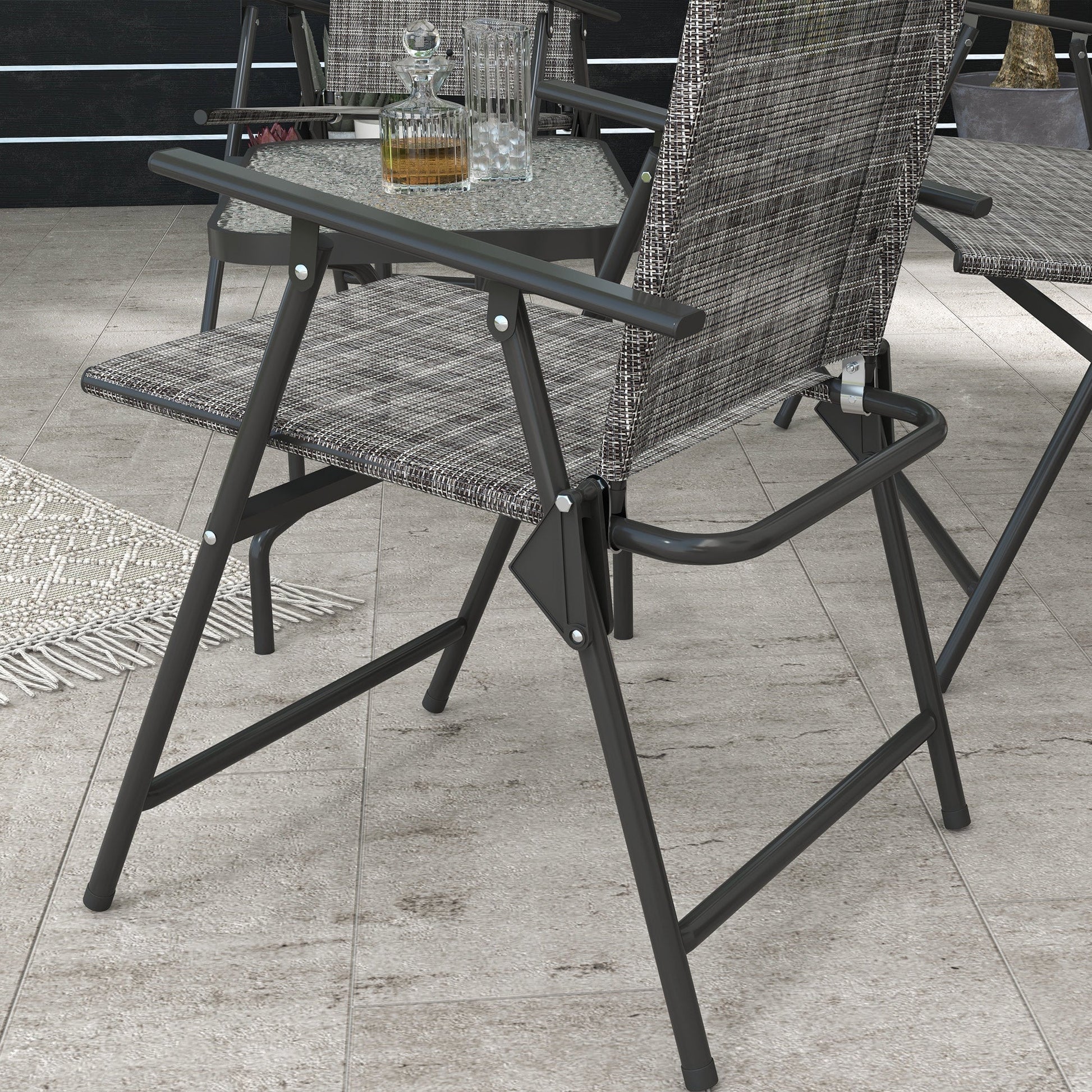 Outdoor 4 Pieces Patio Furniture Set with Foldable Armchairs and Loveseat, Small Patio Coffee Set with Glass Top Table for Backyard Lawn Porch Garden Balcony, Mixed Grey