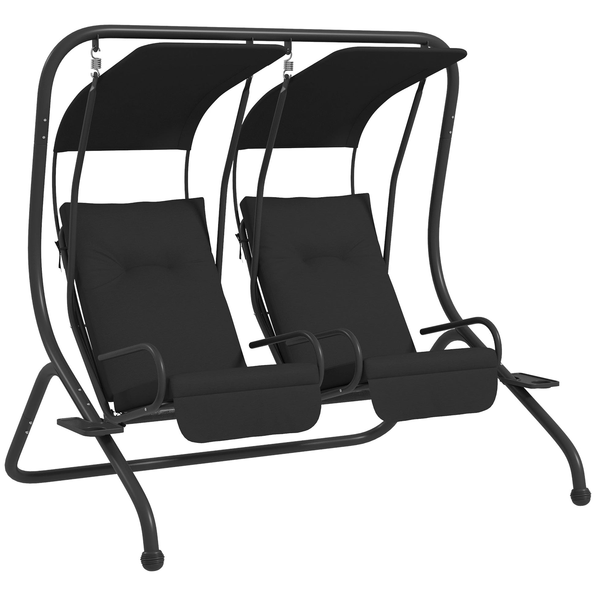 Luxury Patio Swing Metal Outdoor Porch Swing Chair 2 Separated Seater Hammock Heavy-Duty with Canopy and Cushions, Black