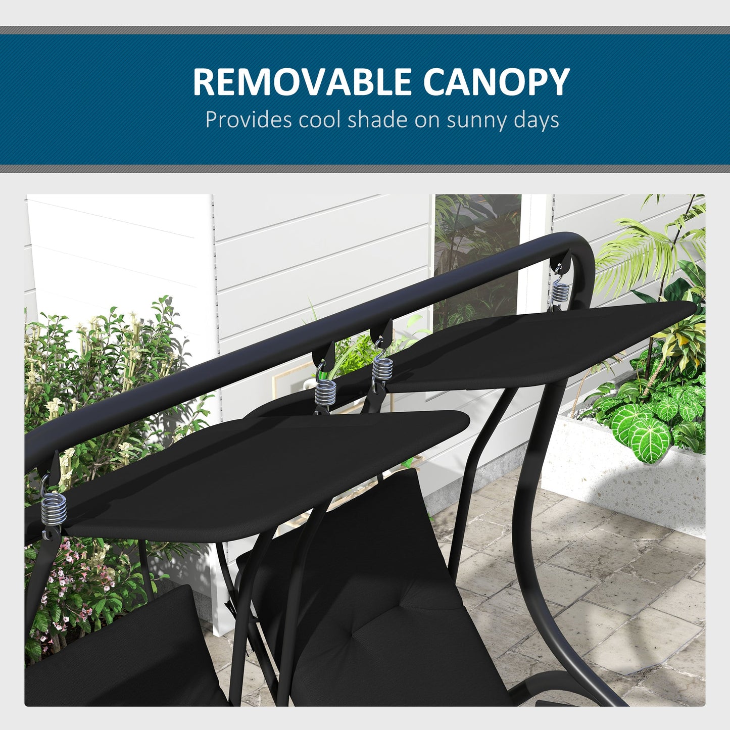 Luxury Patio Swing Metal Outdoor Porch Swing Chair 2 Separated Seater Hammock Heavy-Duty with Canopy and Cushions, Black