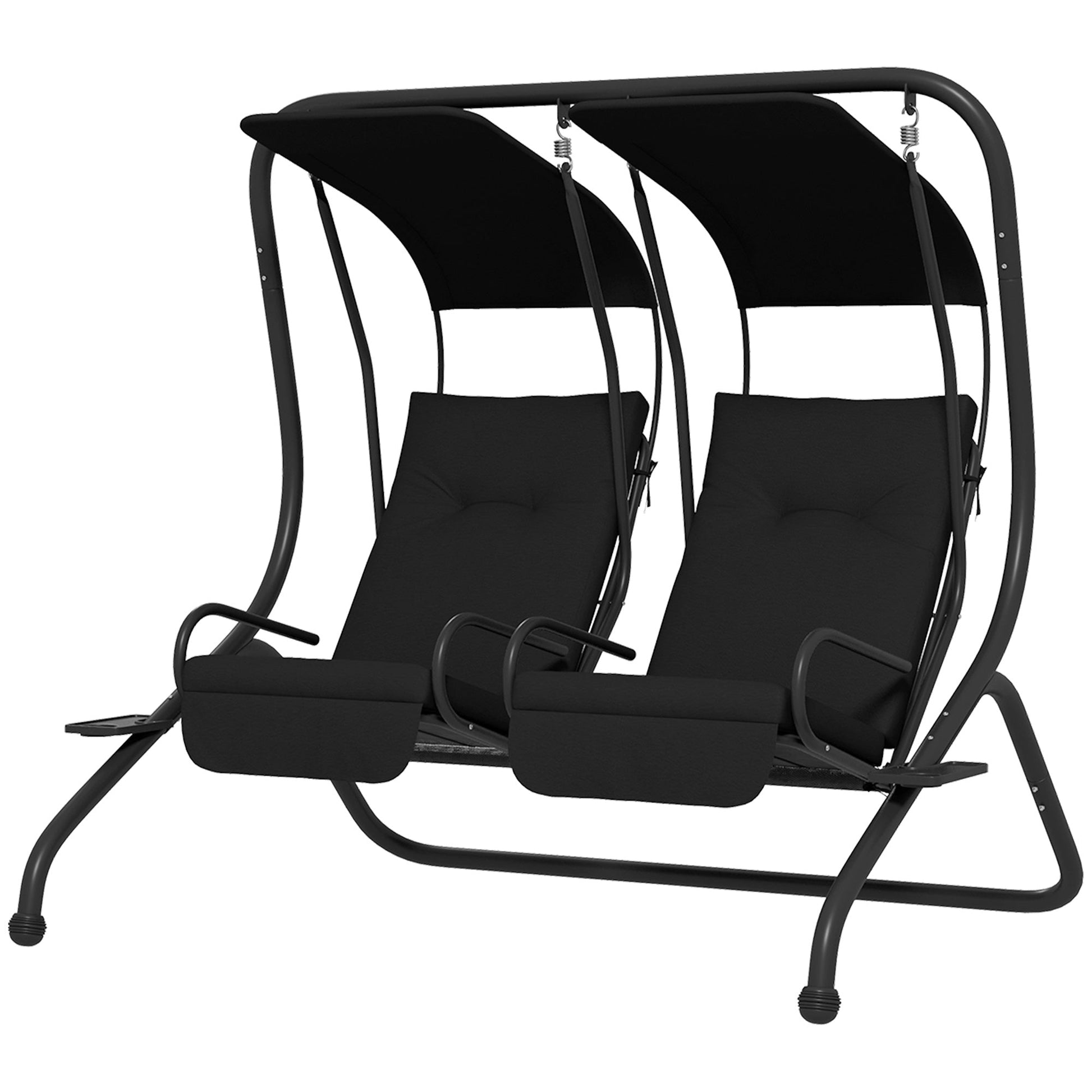 Luxury Patio Swing Metal Outdoor Porch Swing Chair 2 Separated Seater Hammock Heavy-Duty with Canopy and Cushions, Black
