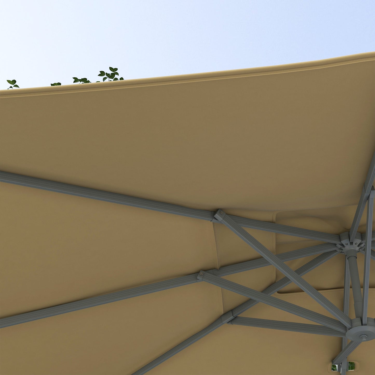 10' x 13' Cantilever Patio Umbrella with Windproof Straps, Aluminium Hanging Offset Umbrella with 4-Position Tilt, 360° Rotating Base, Vent, Outdoor Market Umbrella, Khaki