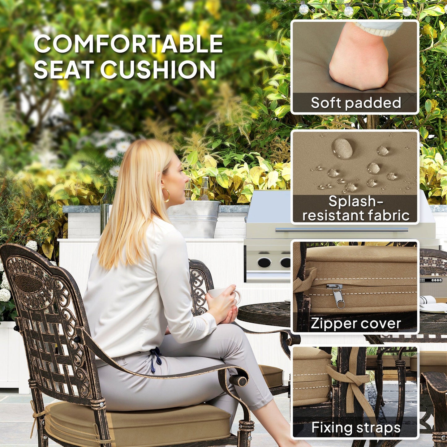 7 Pieces Cast Aluminum Patio Dining Set for 6, Patio Table and Chairs with Umbrella Hole and Cushions, Outdoor Furniture Dining Set for Garden Backyard Poolside, Bronze